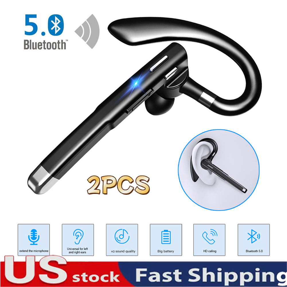 2PCS Trucker Wireless Bluetooth 5.1 Earpiece Headset Mic Earbud Noise Cancelling