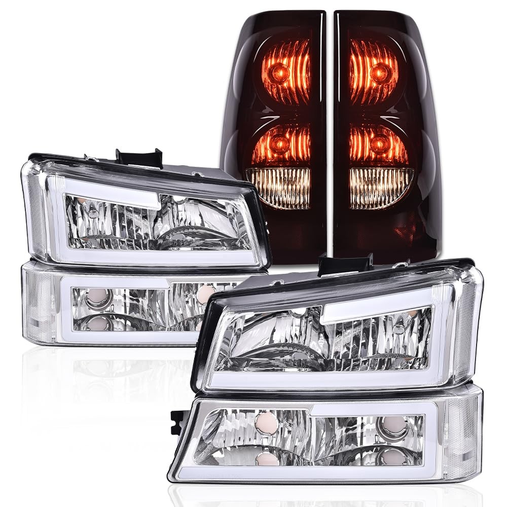 LED DRL Headlights w/ Tail Lights Chevy Silverado 1500 2500 03-06 Clear Dark Red