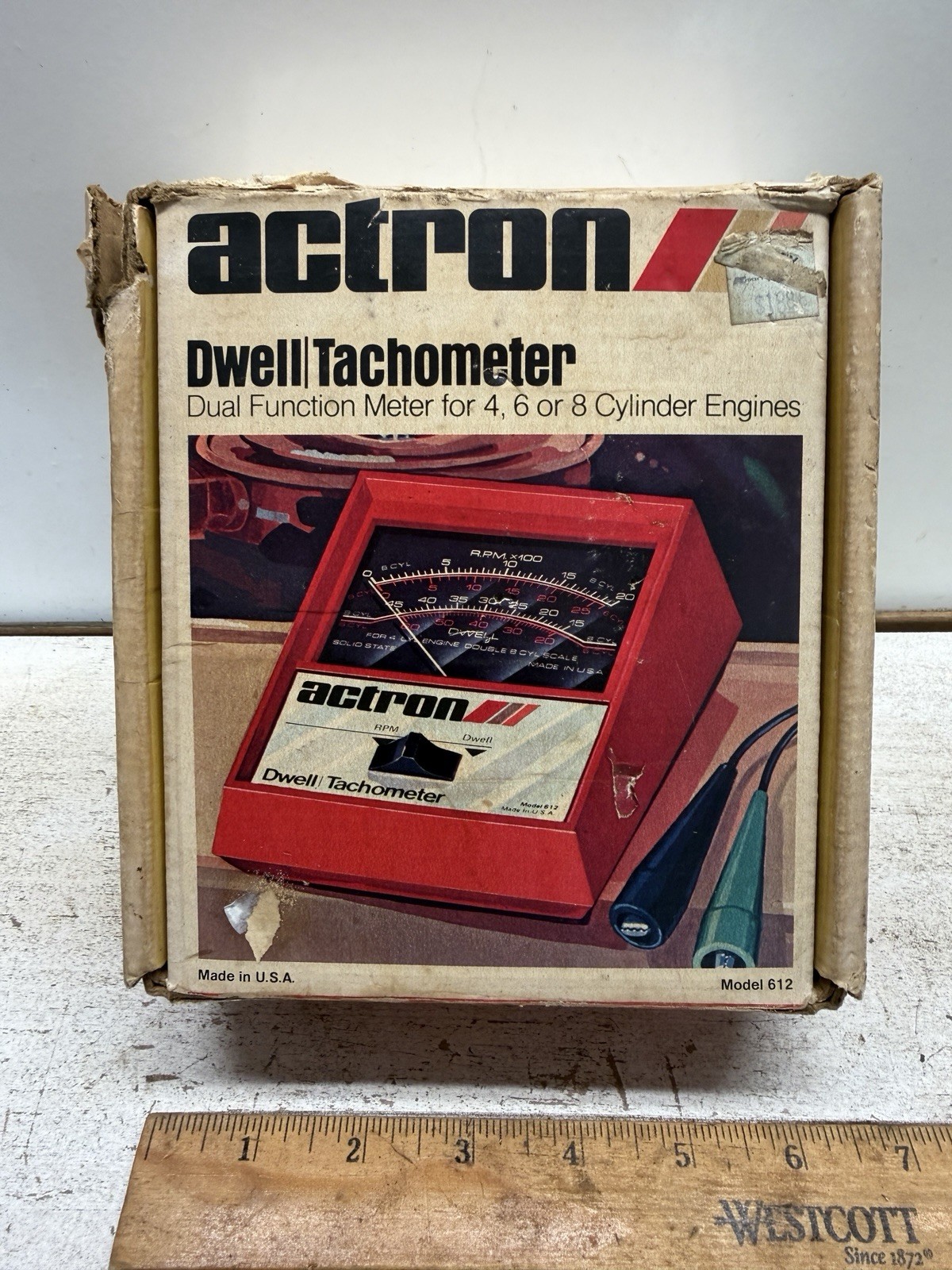 Vintage Actron Dwell/Tach Model 612 Tachometer Made In USA Original Box & Papers