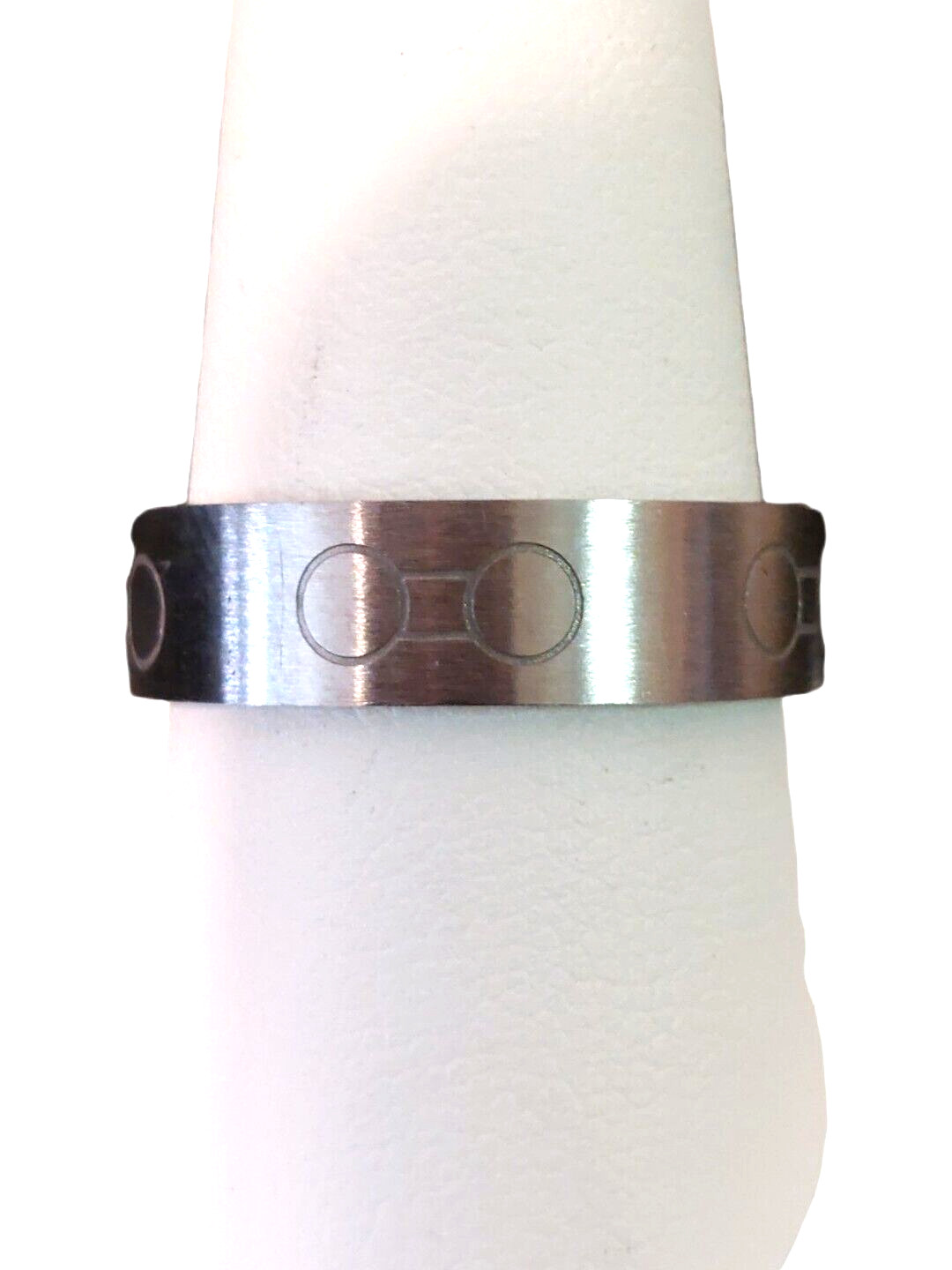 Vibrant Gentlemens Stainless Steel Band Ring Double Circle Etchings Size 9