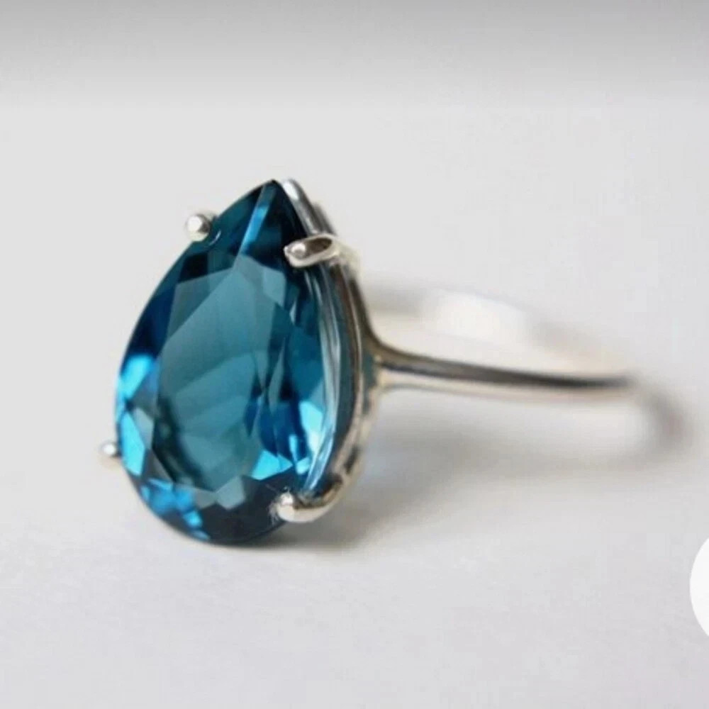 5Ct Pear Cut Natural Blue Topaz Solitaire Engaegment Ring 950 Platinum Size 6 7