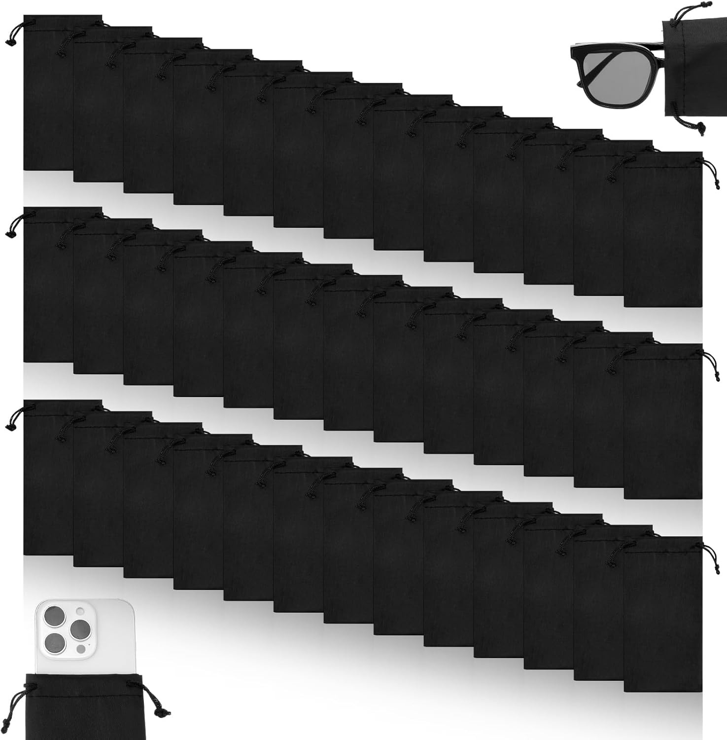 100Pcs Microfiber Sunglasses Pouch, Bulk Microfiber Sunglass Bags Sleeve with Dr