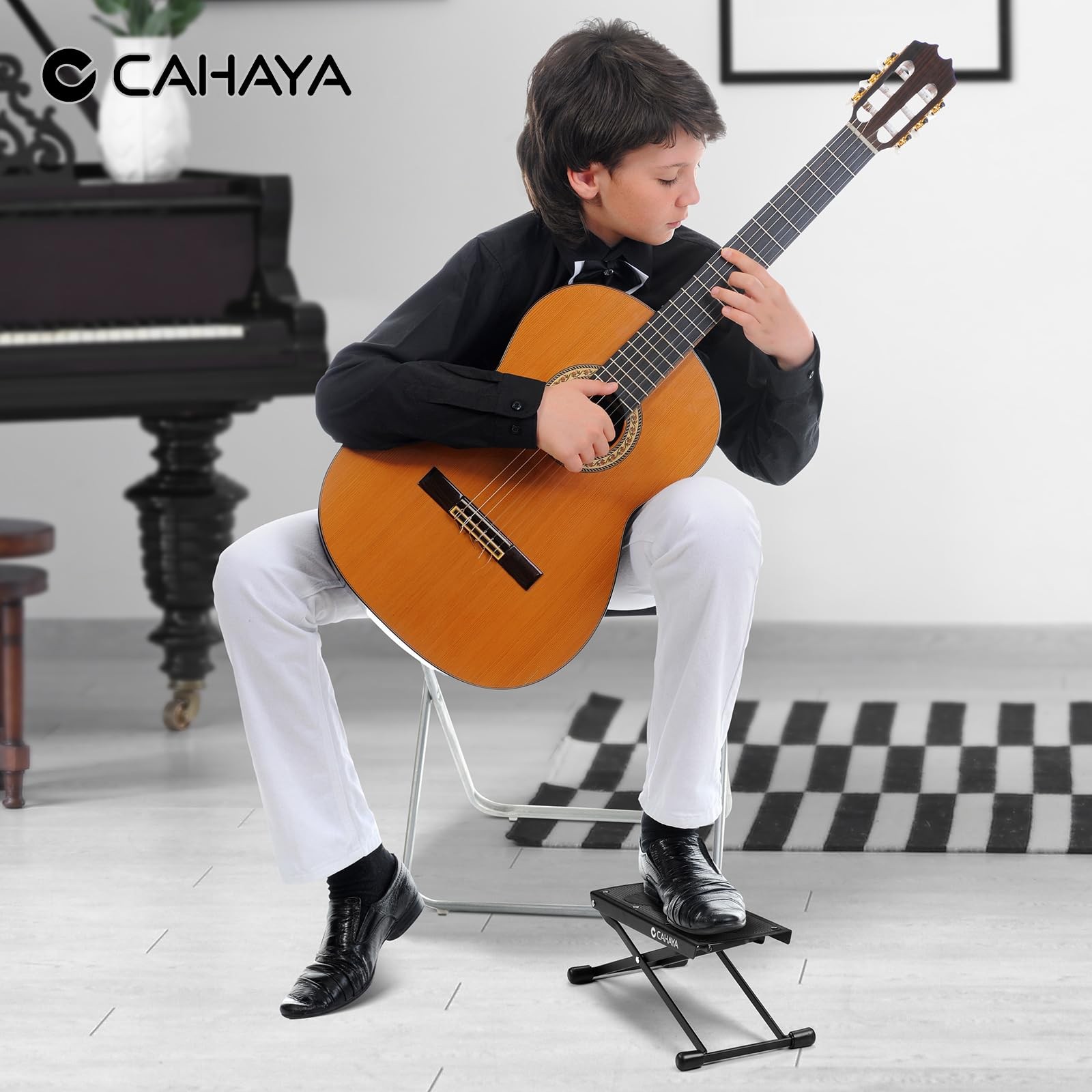 CAHAYA Guitar Foot Rest Stool - 6 Position Height Adjustable, Black