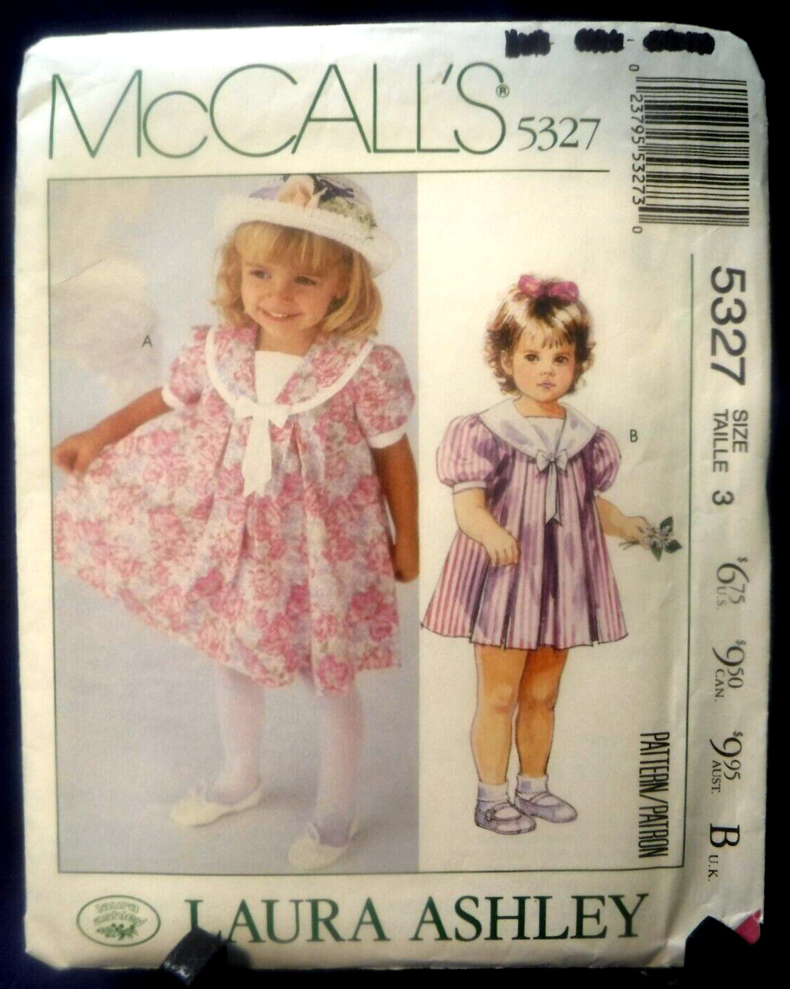 NEW McCall's Sewing Pattern #5327 Sz 3 Laura Ashley Pleated Dress + Collar CUTE!