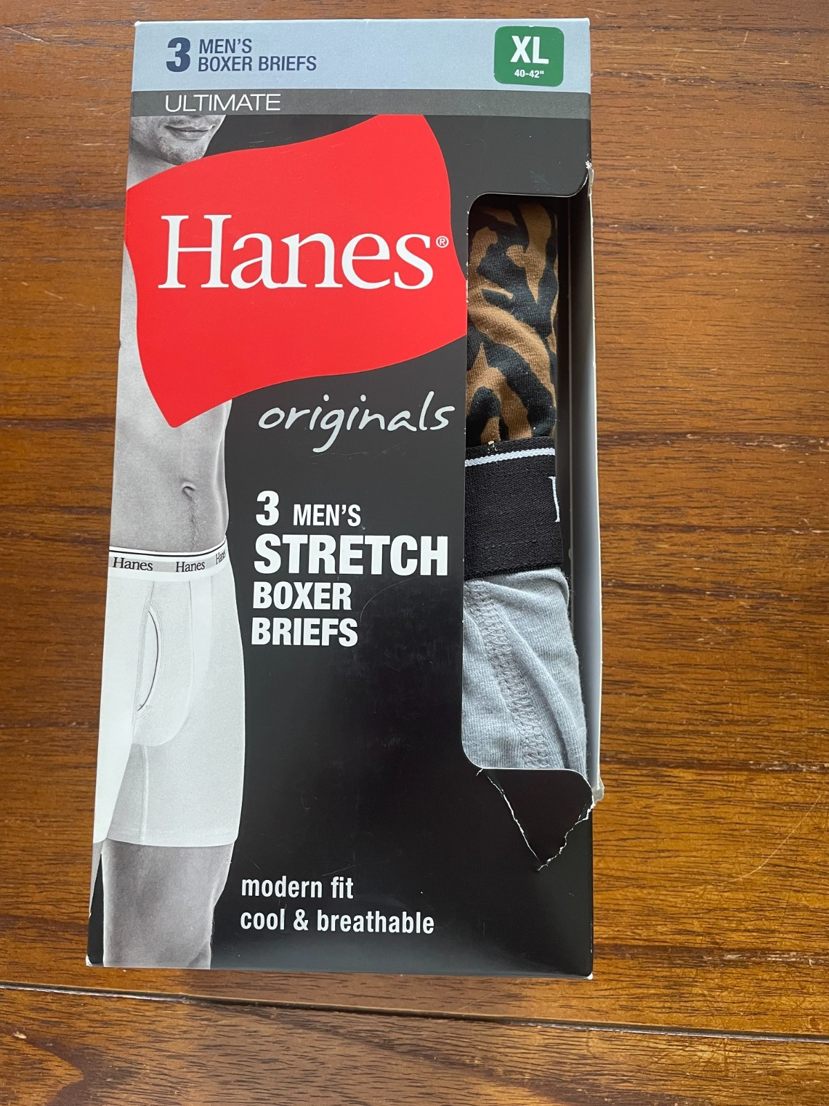 New Hanes Men's Gray, Animal 3 Pack  Ultimate Originals Stretch Boxer Briefs XL