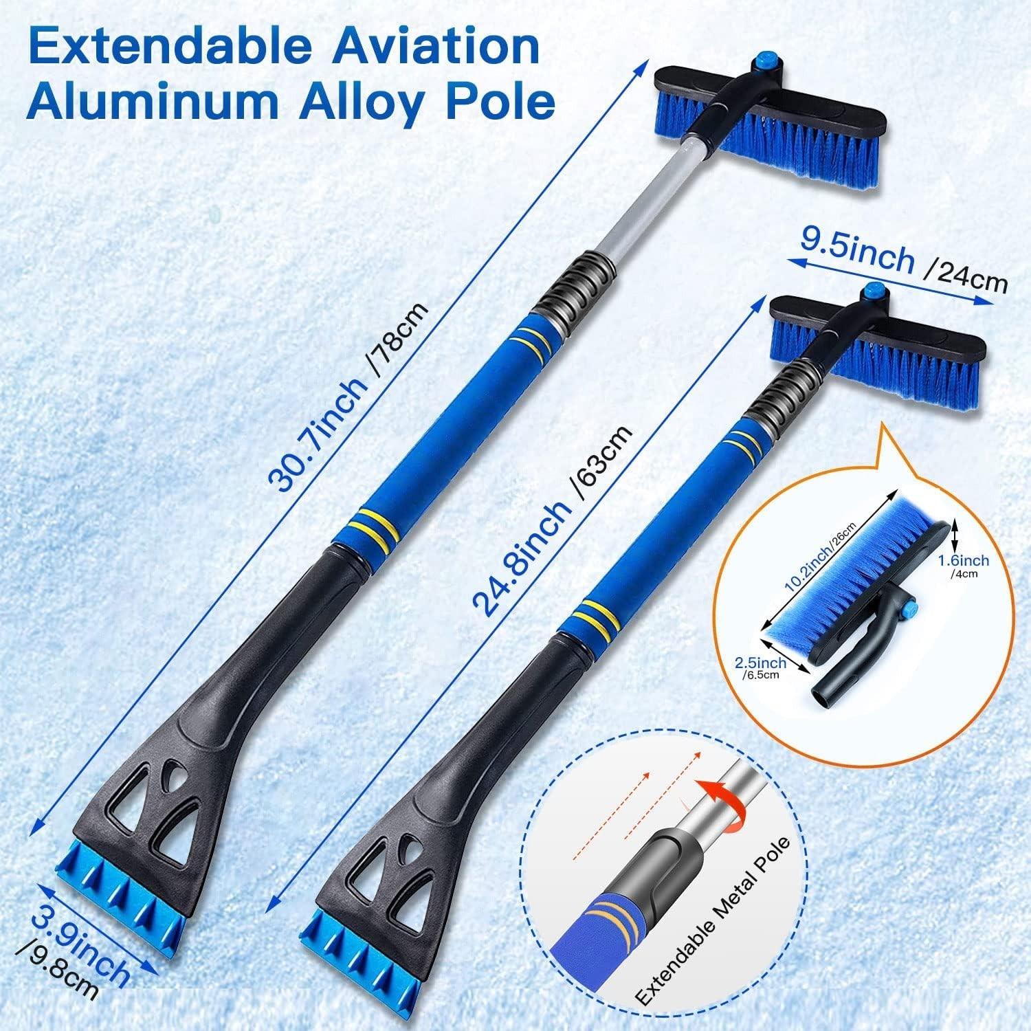 for Car Windshield, Upgraded 31 Inch Snow Scraper and Brush Combo Extendable ...