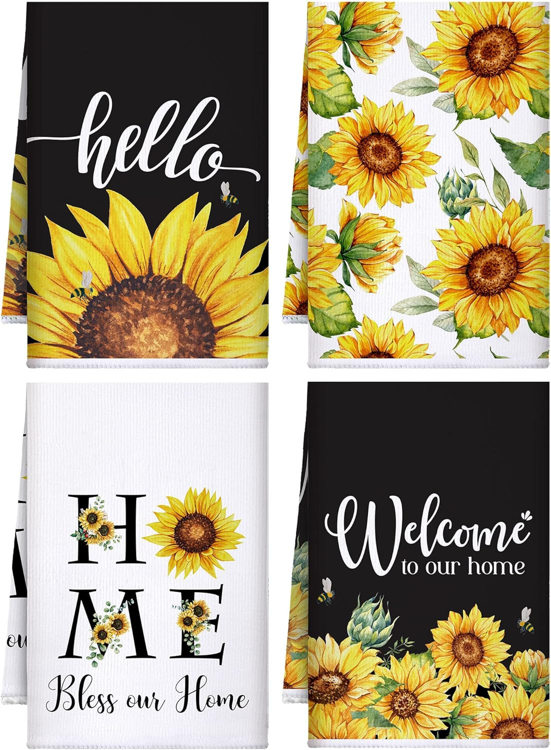 4 Pcs Sunflower Kitchen Towels Welcome to Our Home Hand Dish Towels Flower Flora