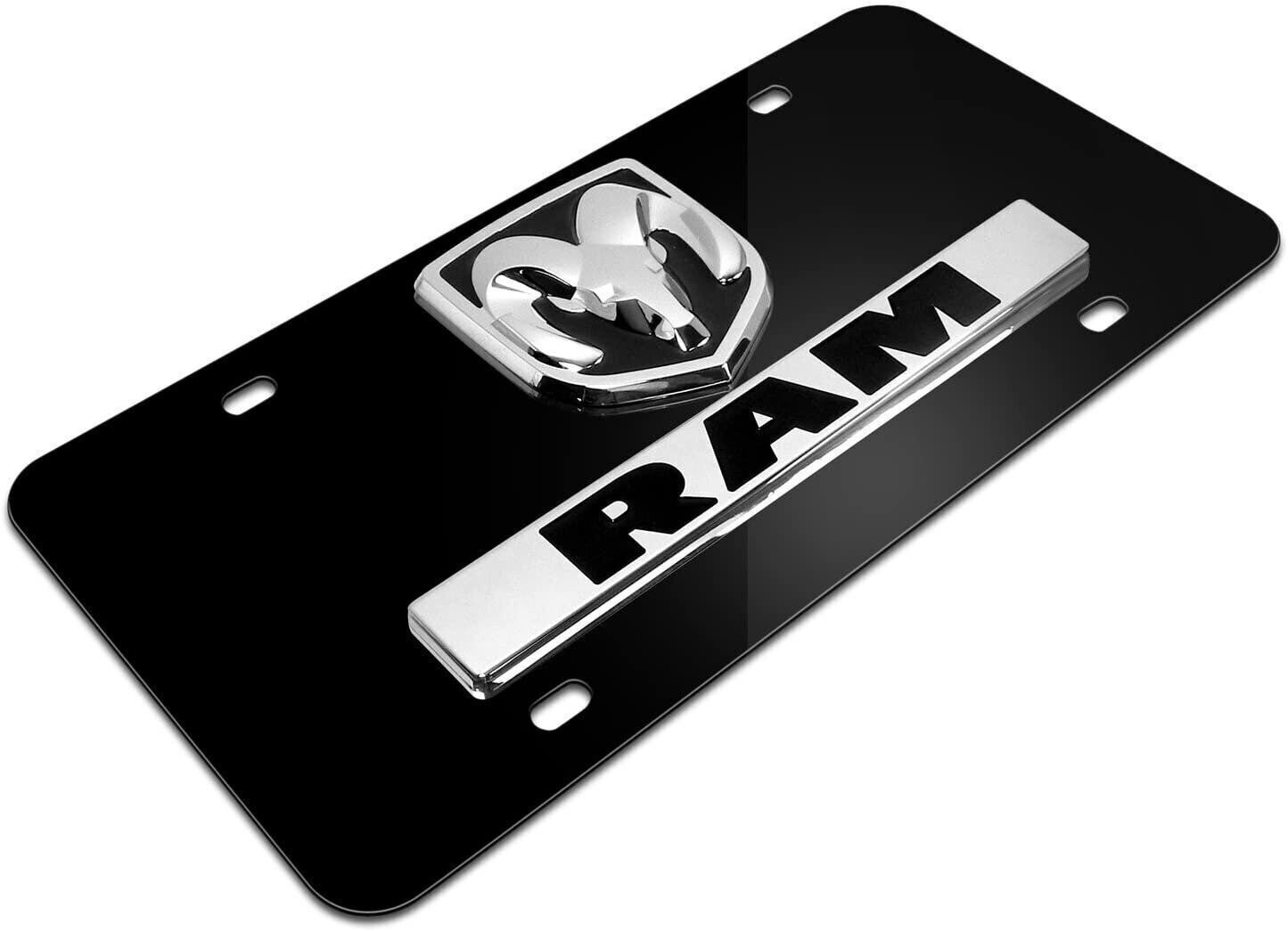 Dodge RAM Black License Plate - Chrome 3D Logo