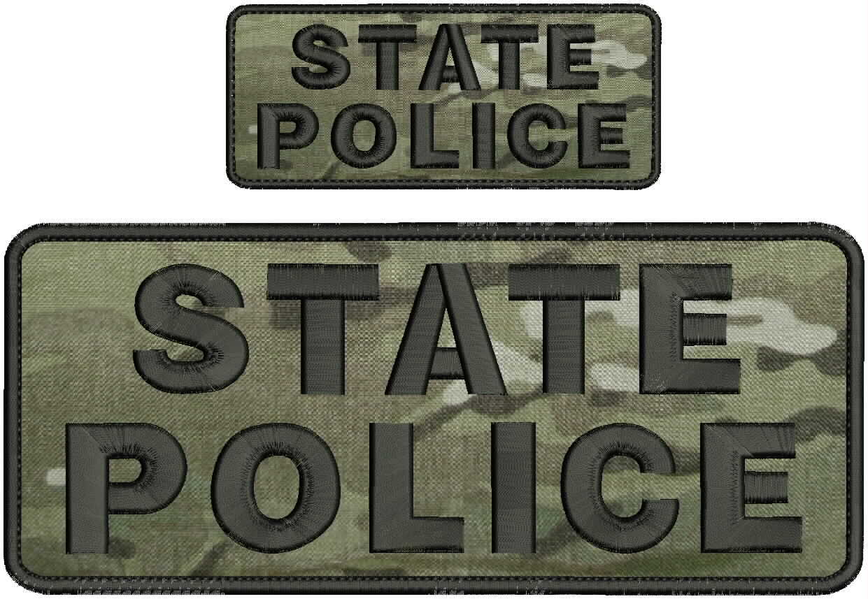state police embroidery patches 4 X 10" and 2x5 hook ON BACK multicam