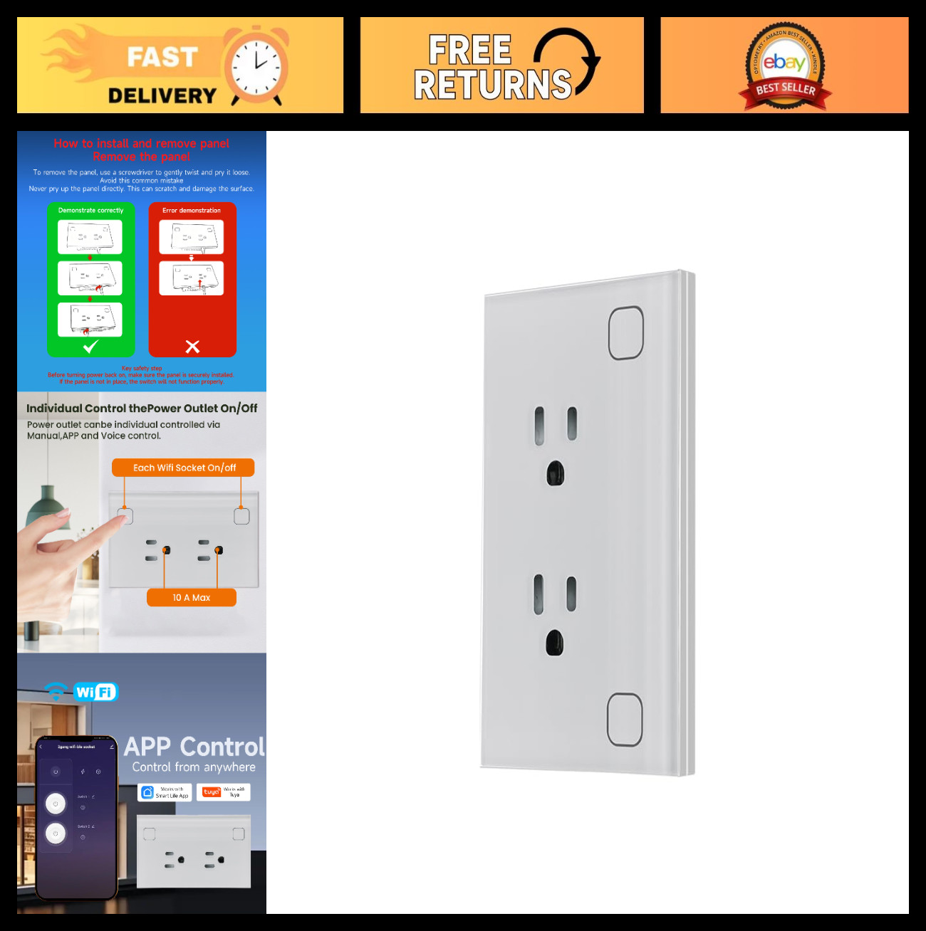 Wi-Fi Smart Plug with Energy Monitoring, Voice Control, APP & Timer Function, 2.