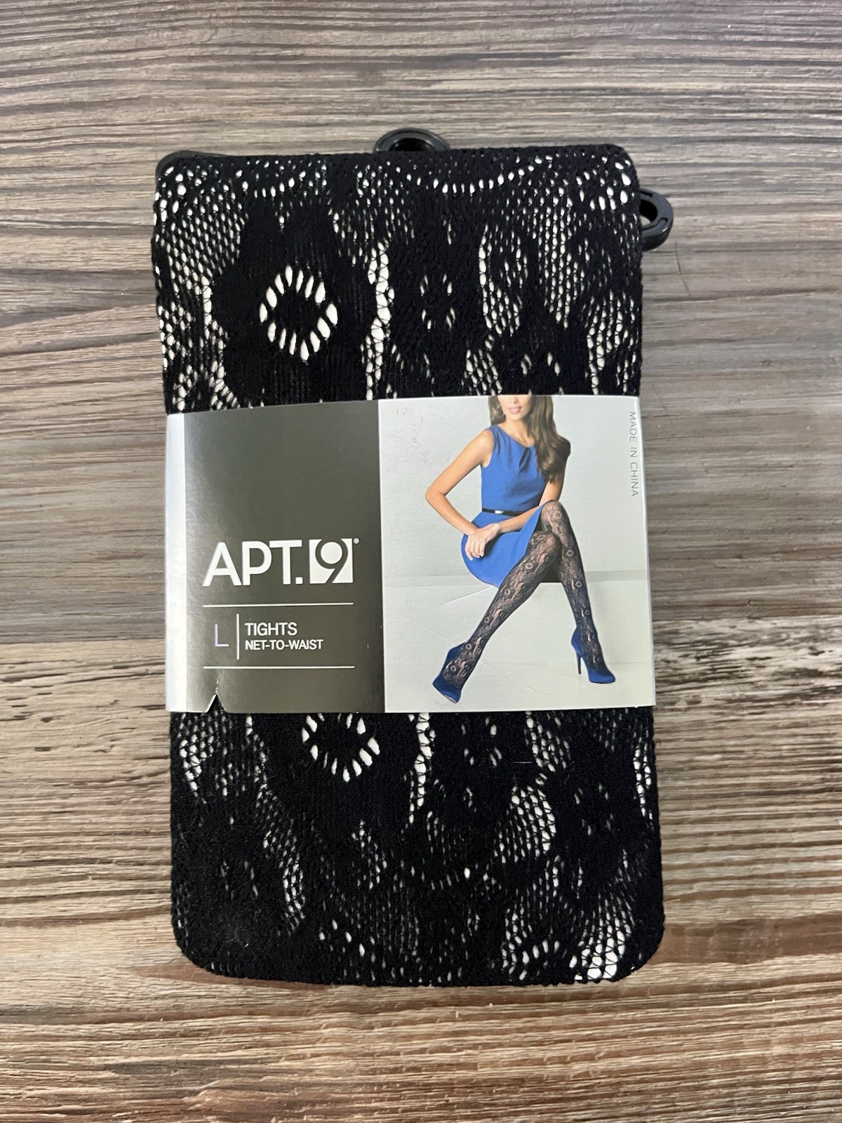 NEW Apt. 9 Wmns L Black Net-to-Waist Fashion Tights Flower Like Pattern Design