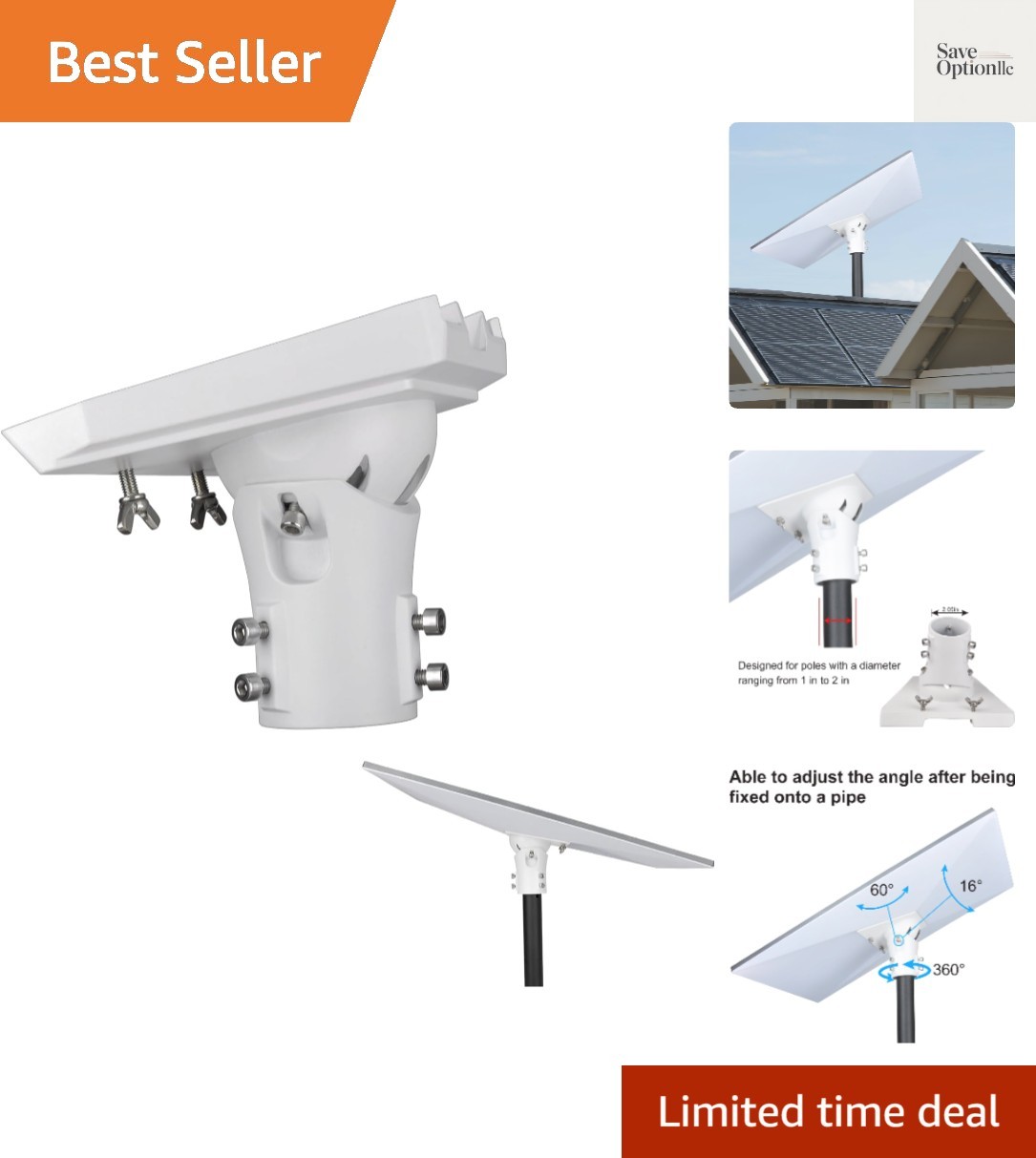 Pipe Adapter Wall Pole Mount for Starlink Standard 4/4X/Gen3,White | Adjustab...