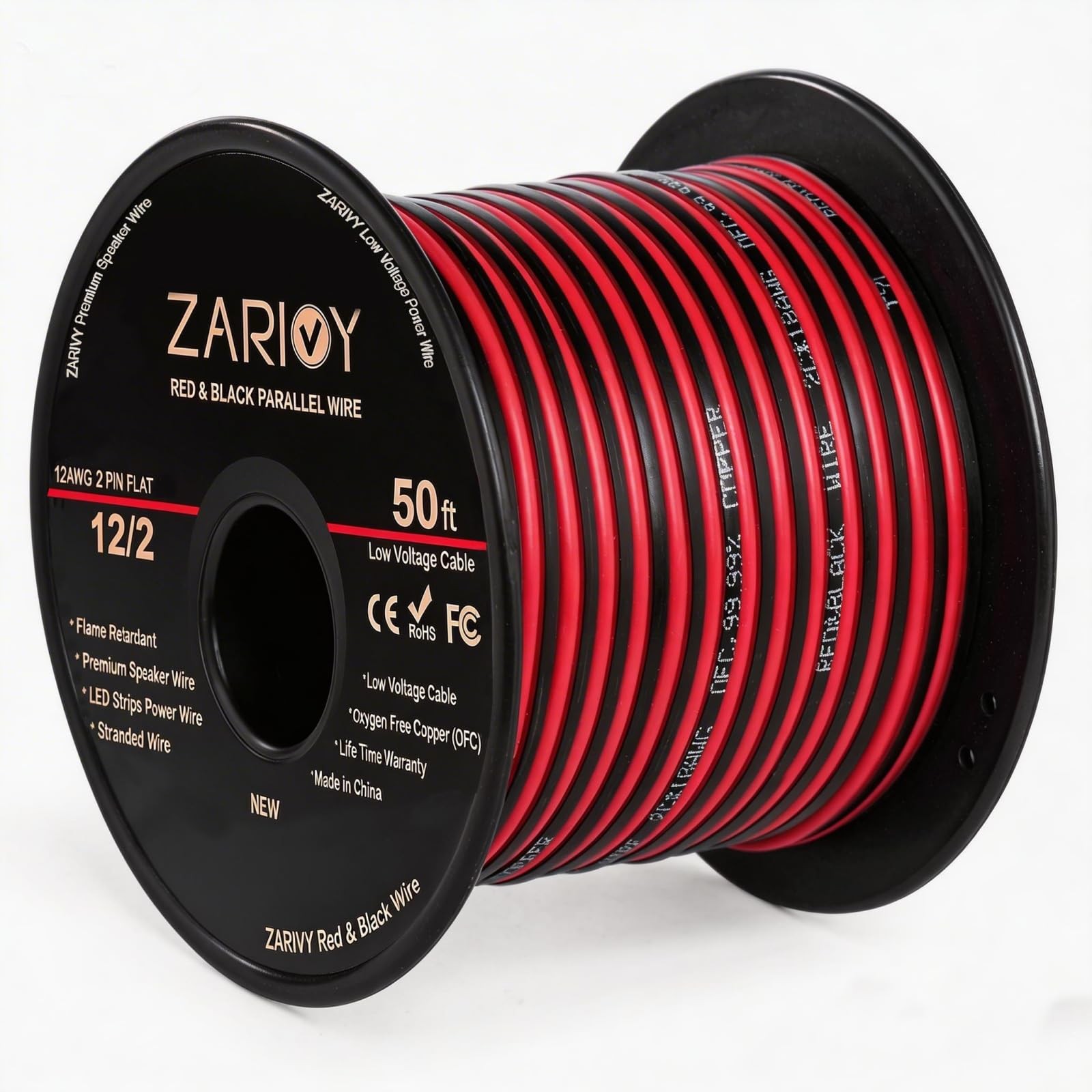 ZARIVY 12 Gauge Wire 50 Feet, 12 AWG Red Black Electrical 50