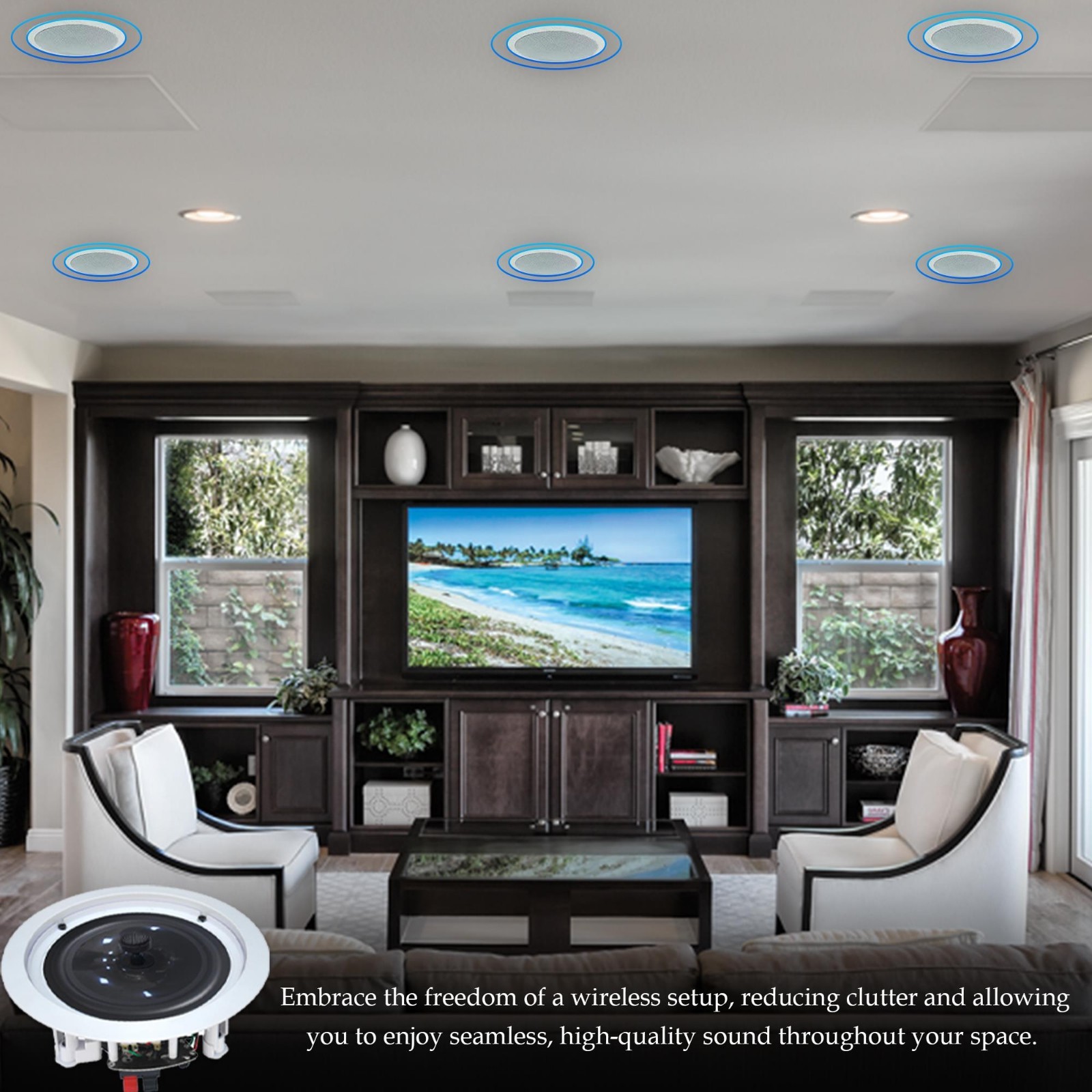 Home Theater System 2000W Bluetooth Amplifier 4x 8in Ceiling Speakers Mic Remote