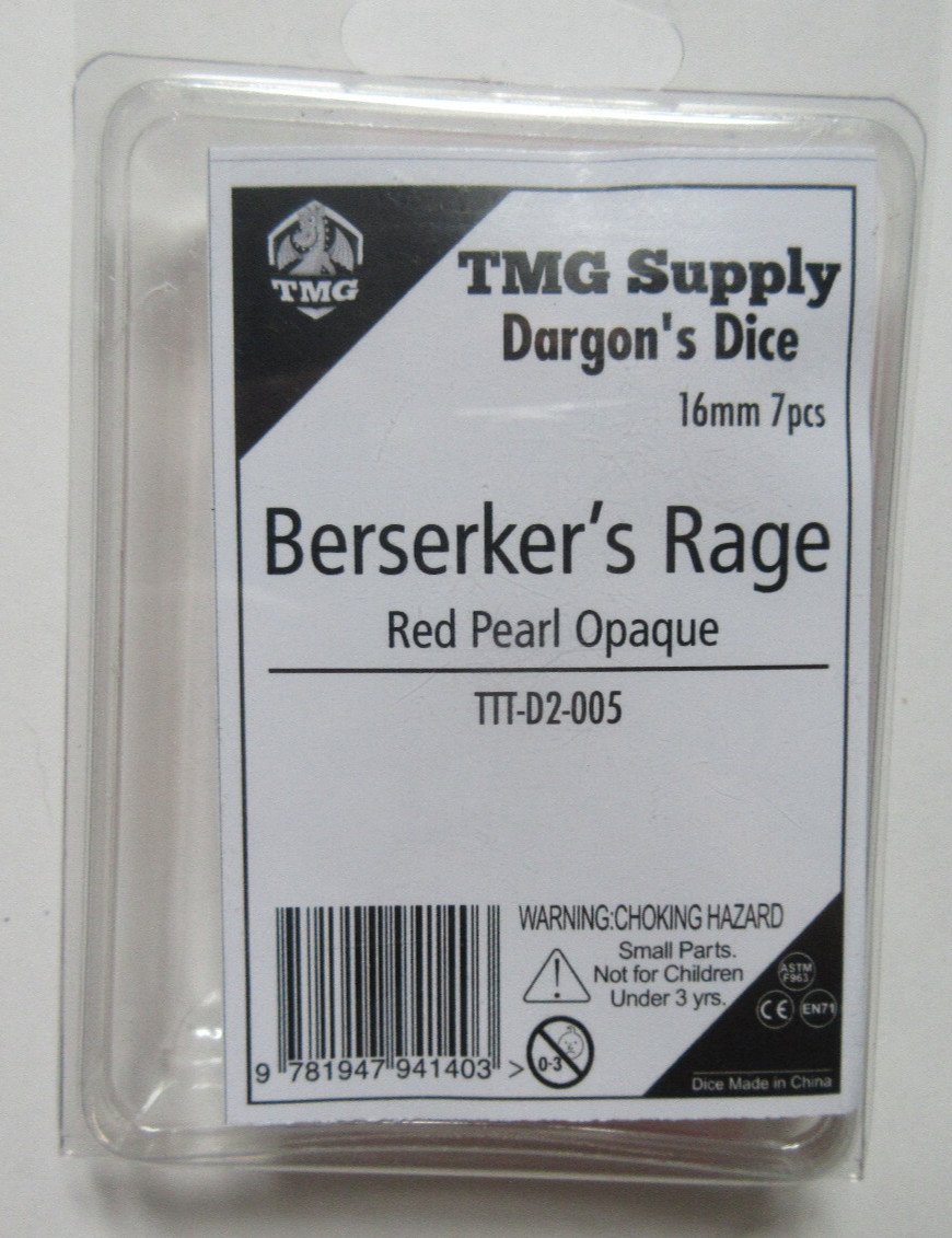TMG Dargon's Dice Polyhedral 7 piece Set Berserker's Rage Red pearl opaque