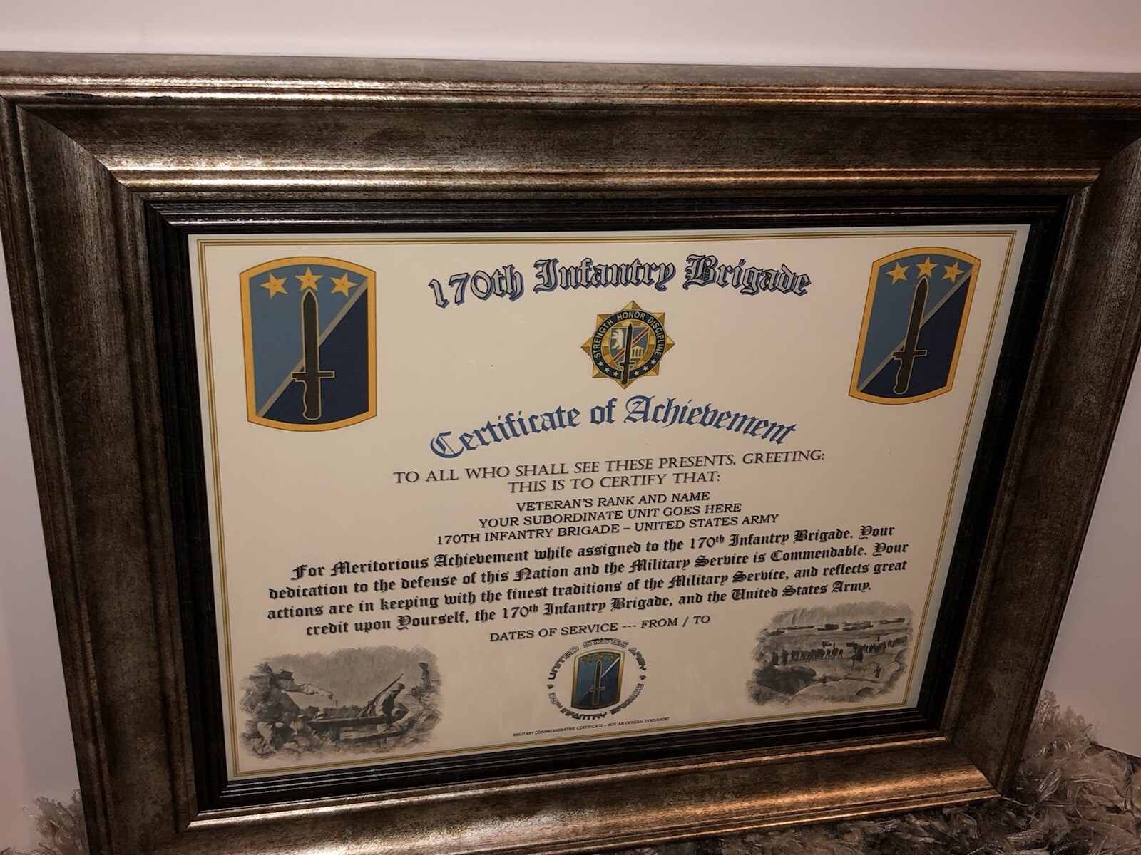 170TH INFANTRY BRIGADE - COA / (COMMEMORATIVE CERTIFICATE)