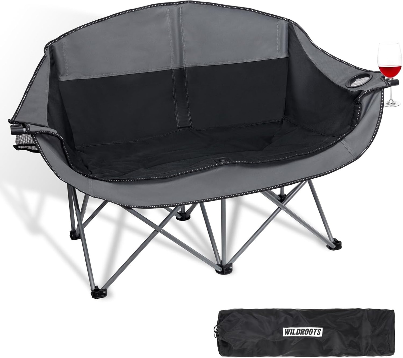 Double Camping Chair Heavy Duty 600LBS Loveseat with Cup Holders Steel Frame
