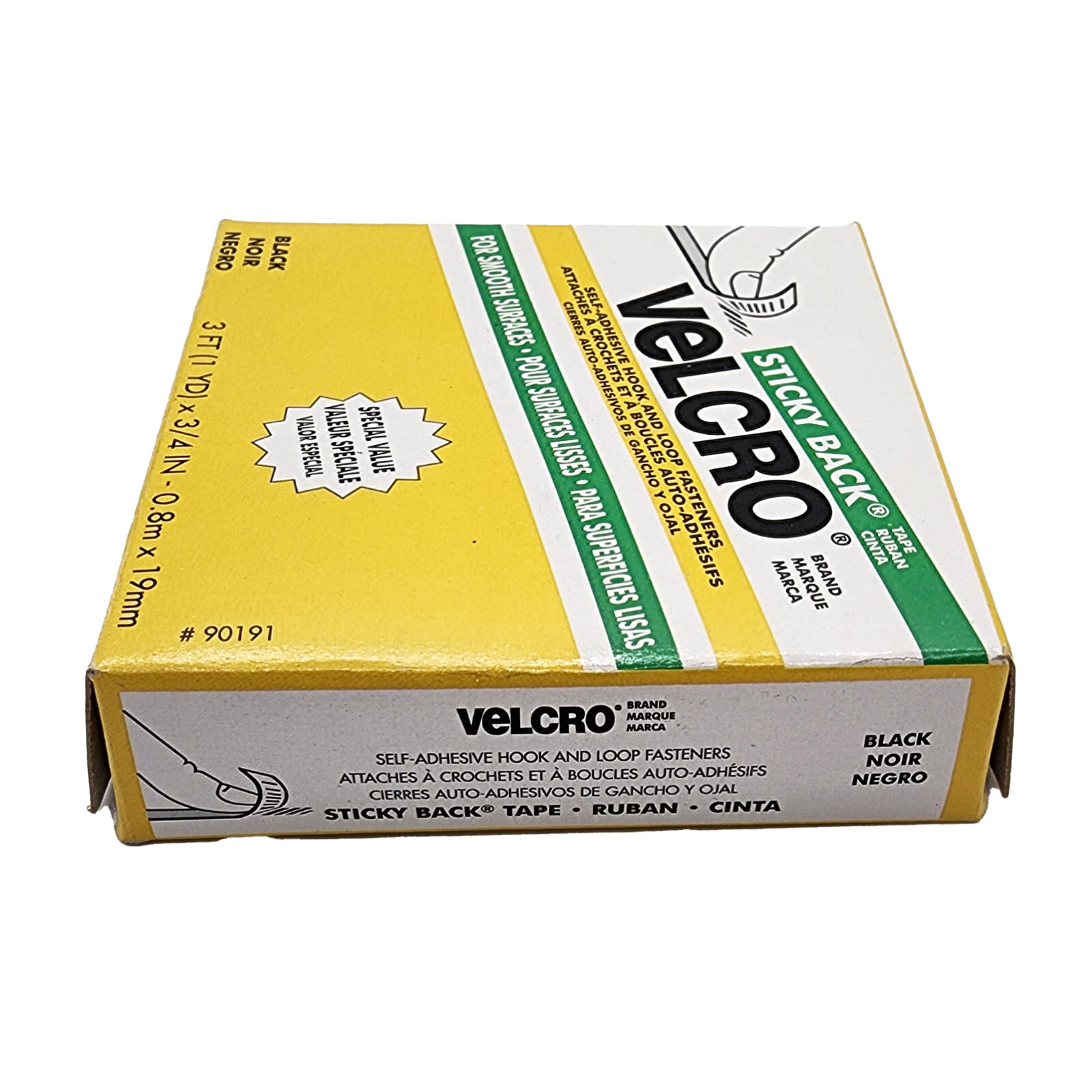 Black Velcro Sticky Back Tape Hook and Loop Fastener 3/4" x 3 ft Roll