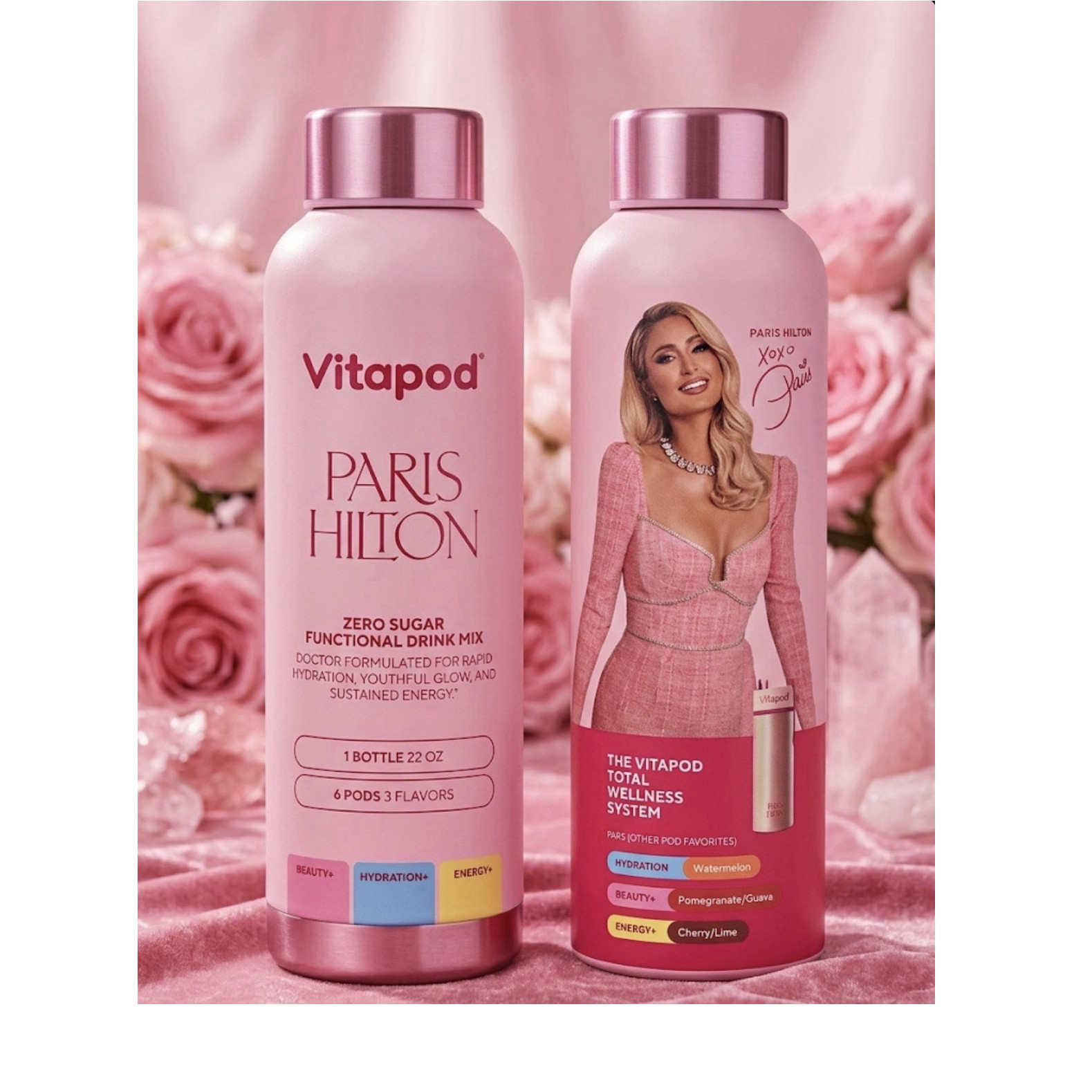 Vitapod Paris Hilton Zero Sugar Hydration/Energy Drink Mix 22oz Bottle +6 Pods