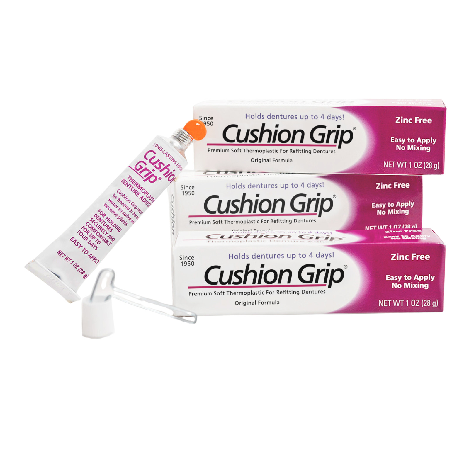 Cushion Grip Thermoplastic Denture Adhesive- Refits Loose Dentures-1 oz (3-Pack)