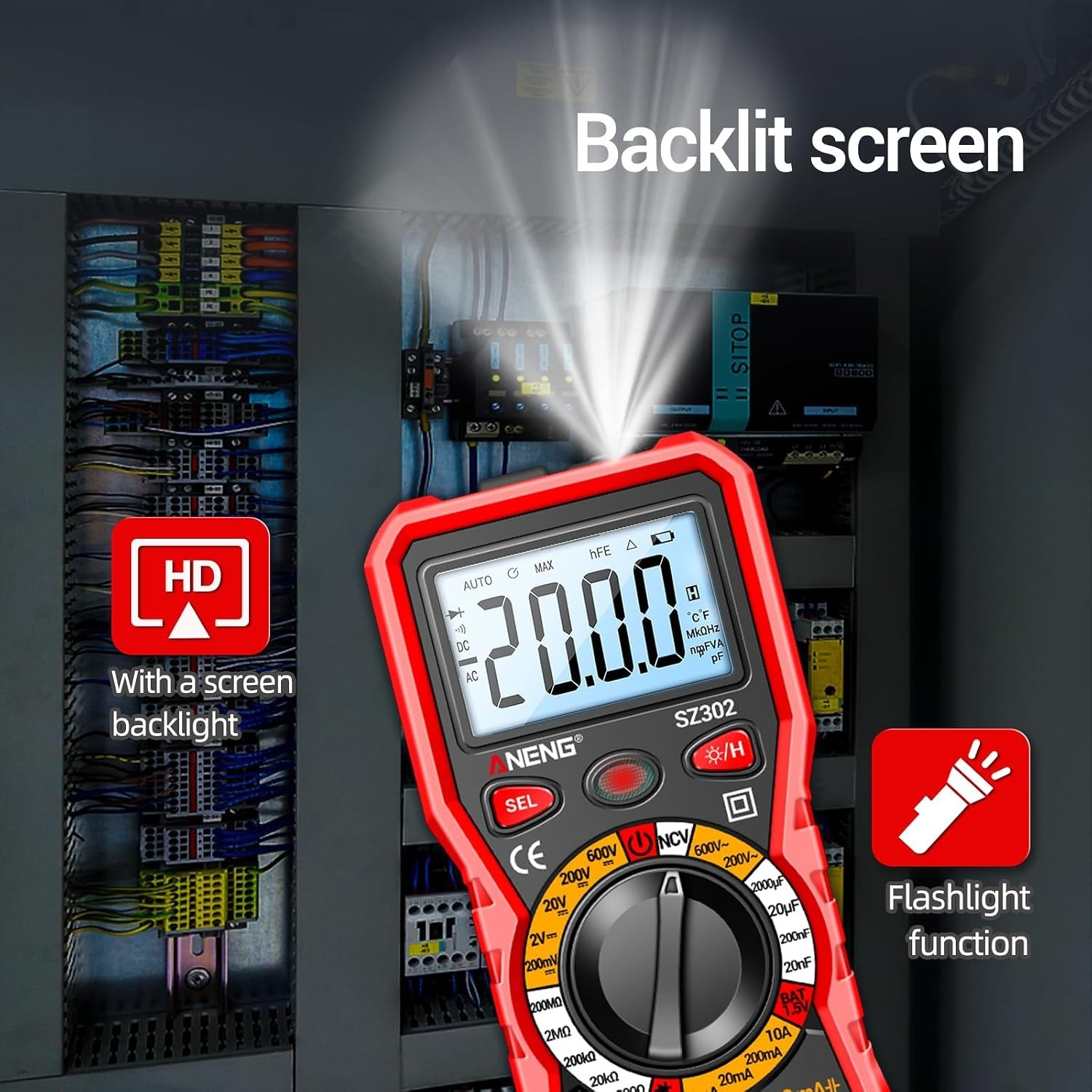 AENEG SZ302 Compact Multimeter with Backlit LCD & Non-Contact Voltage Detection