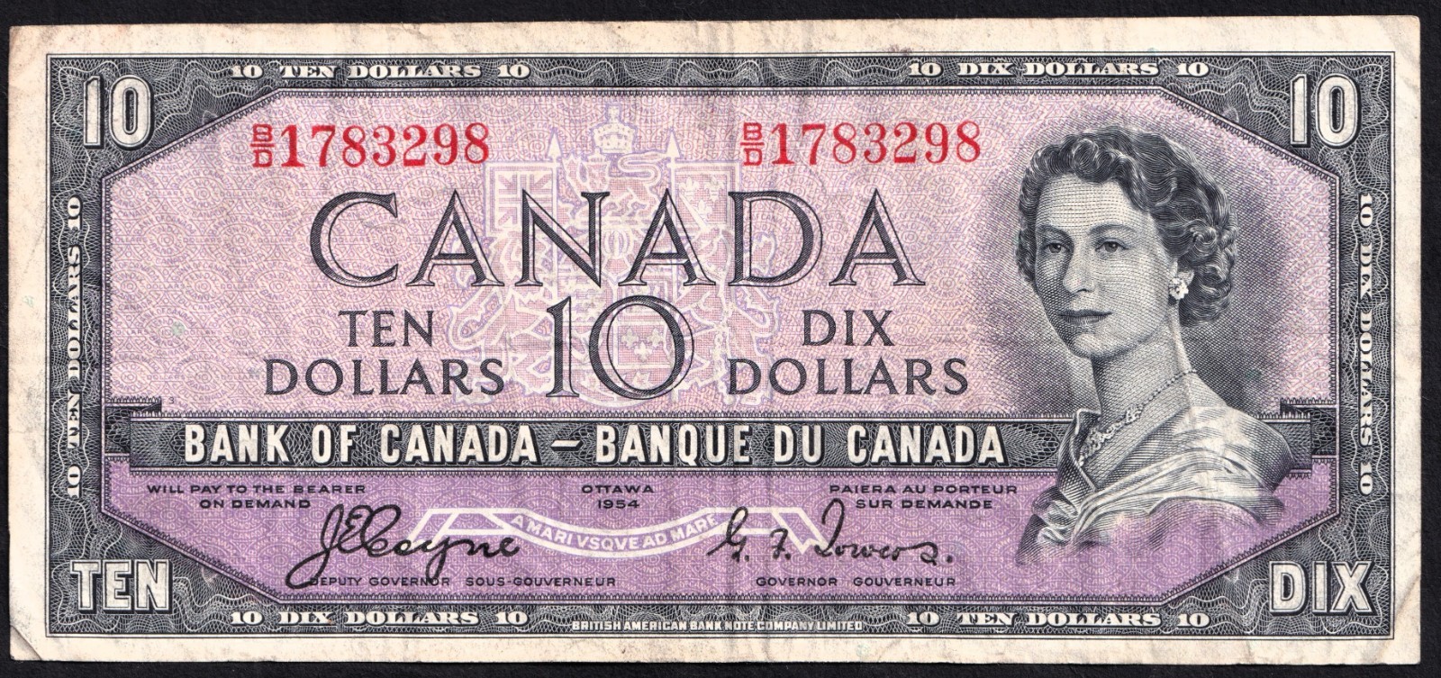 Canada 1954 $10 Ten Dollar Devils Face Banknote Coyne - Towers B/D 1783298