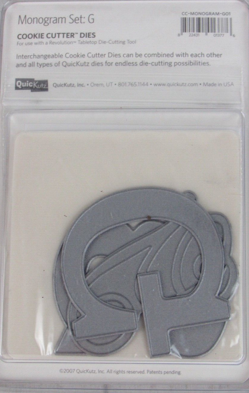 QuicKutz Monogram "G" Set, Cookie Cutter Dies, 3 dies, CC-MONOGRAM-G01