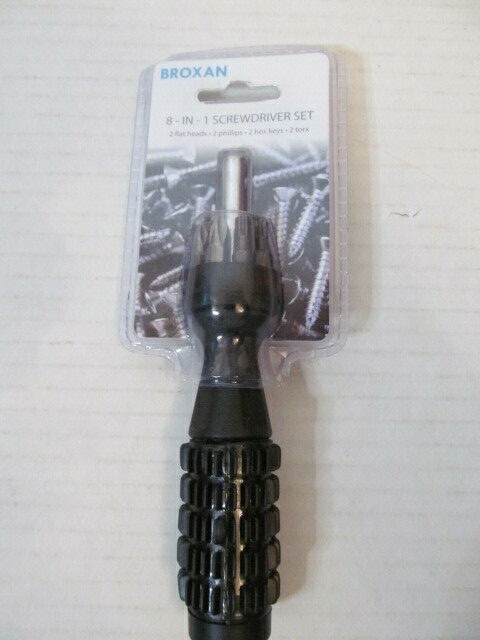 Broxan 8-in-1 Screwdriver Set, 2 flat head, 2 Phillips, 2 Hex Keys, 2 Torx