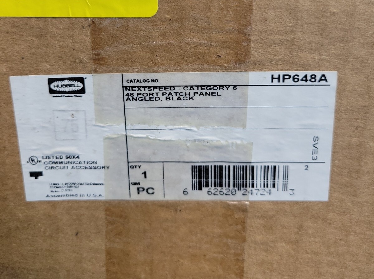 HUBBELL HP648A Nextspeed Category 6, 48 Port Patch Panel Angled, Black, 2U, New