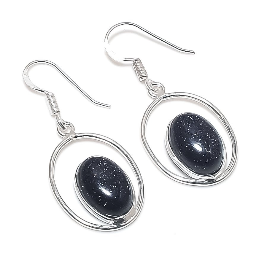 Black Sunstone Gemstone Handmade 925 Sterling Silver Jewelry Earring Size 1.60"
