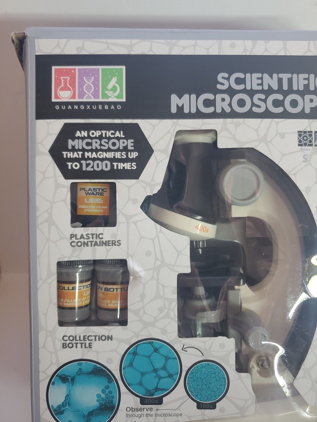 Microscope for Kids & Beginners: 100x, 400x, 1200x Magnification -Toy Microscop