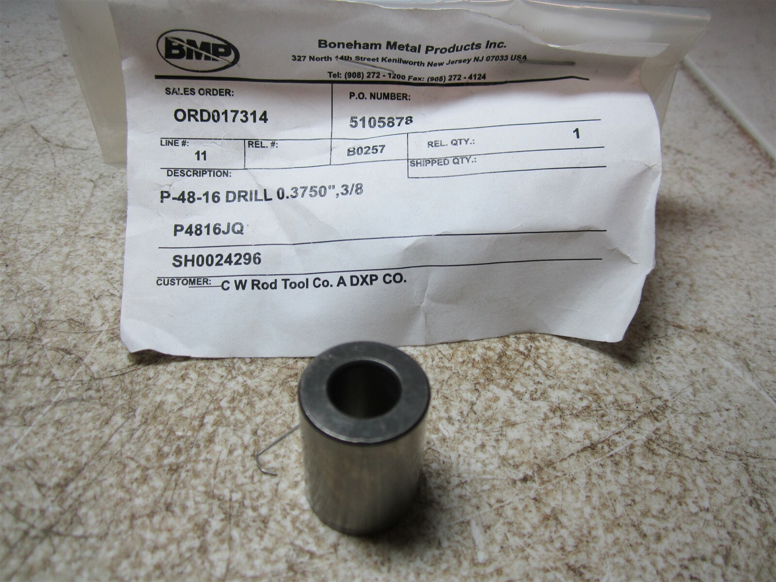 Boneham Metal P-48-16 0.3750 3/8" Diameter Drill Bushing