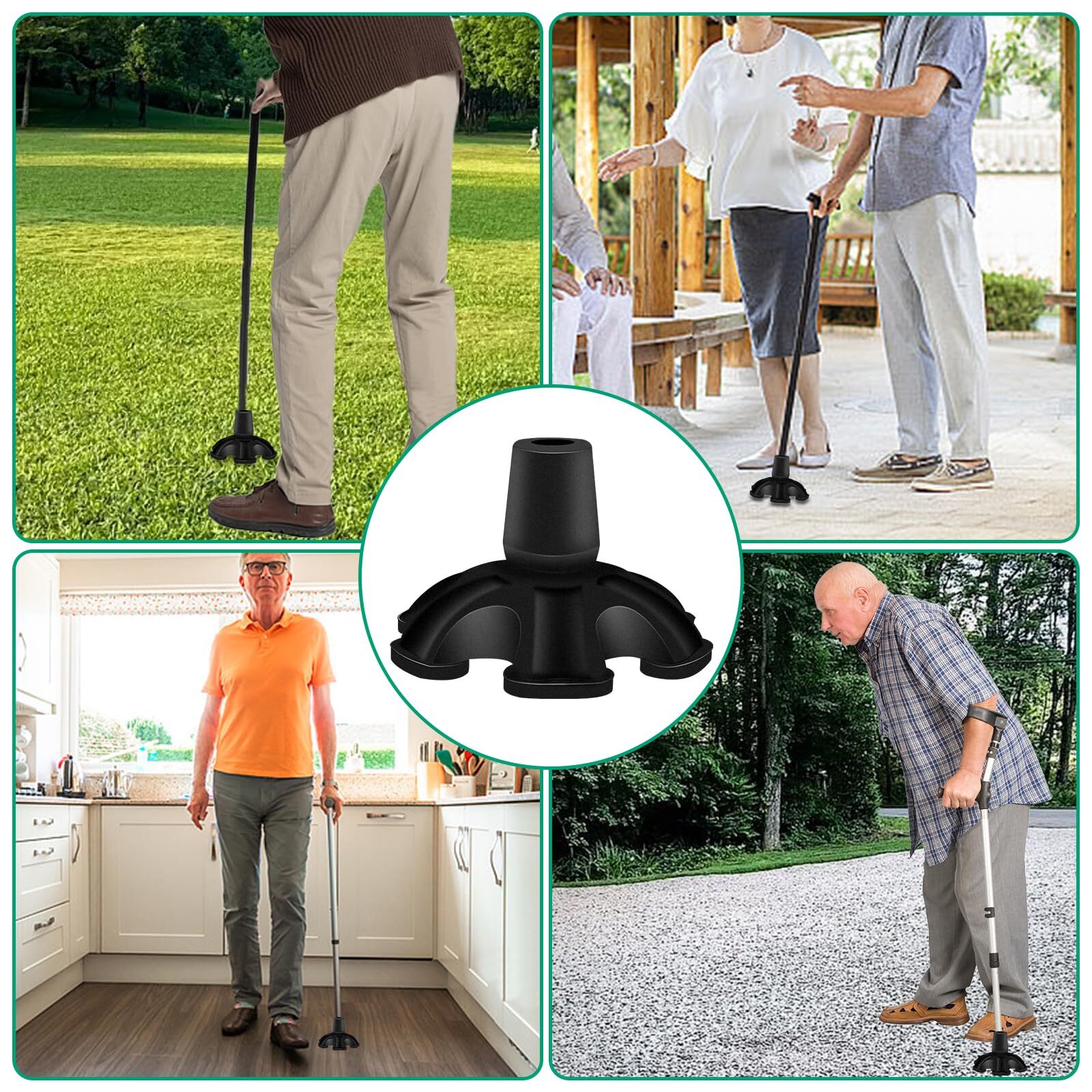 Heavy Duty Rubber Cane Tip 6 Support Feet 3/4 inch Self Standing Walking