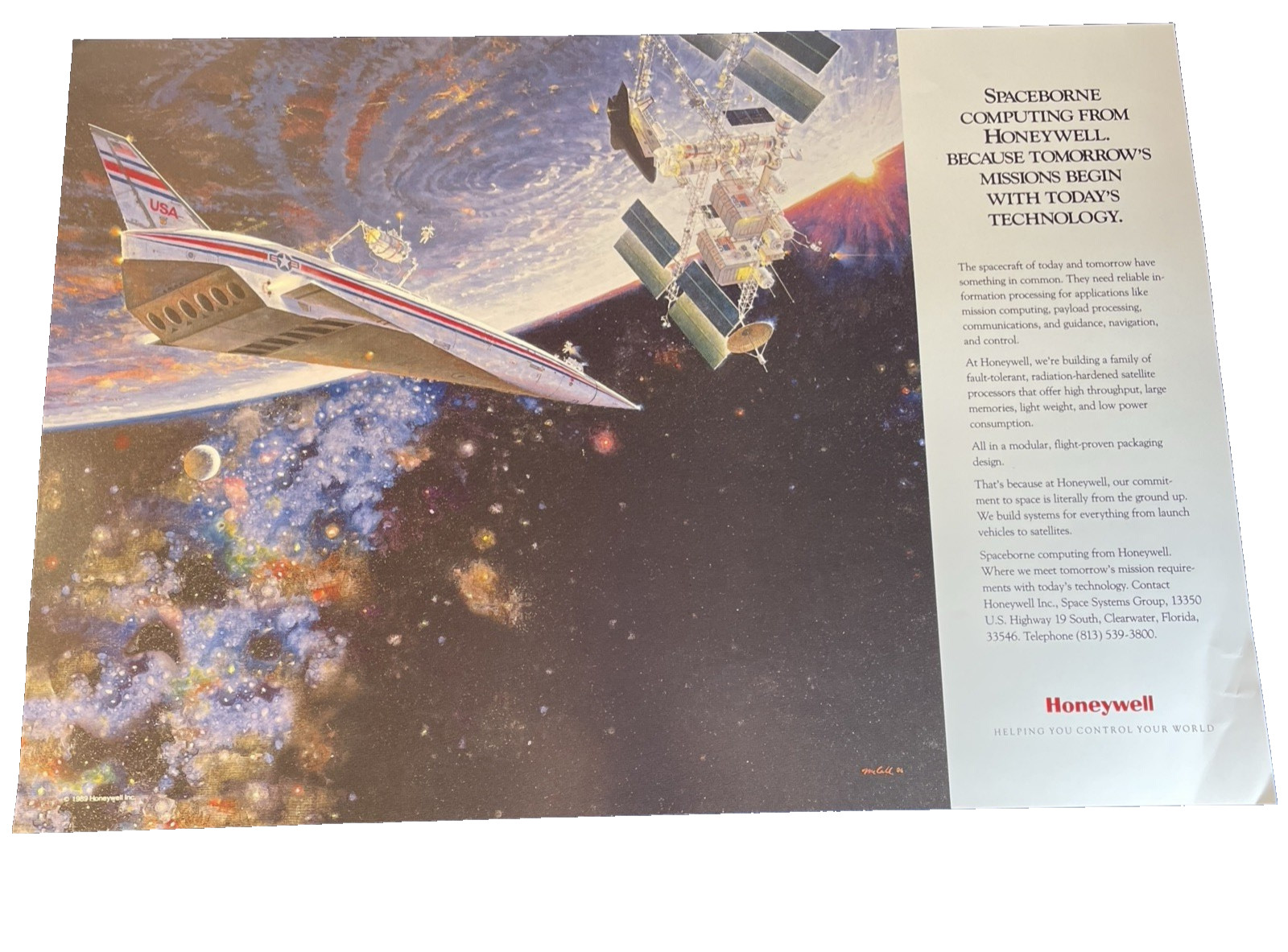 1989 Honeywell Space Advertising Poster Satellite Space Frontier Robert McCall