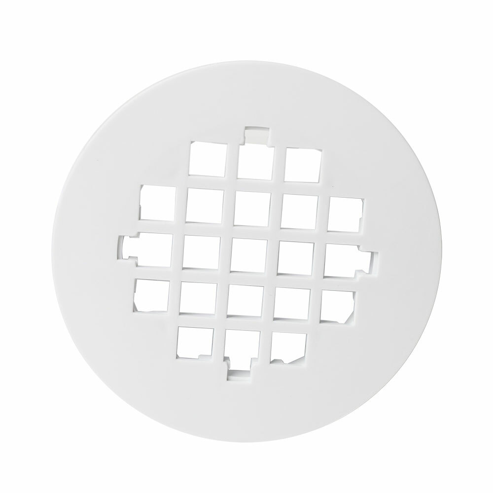Thrifco 4401249 4-1/4" White Plastic Strainer - Shower Drain Square Grid