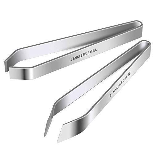 2 Pieces Fish Bone Tweezers, Stainless Steel Flat and Slant silver, Silver