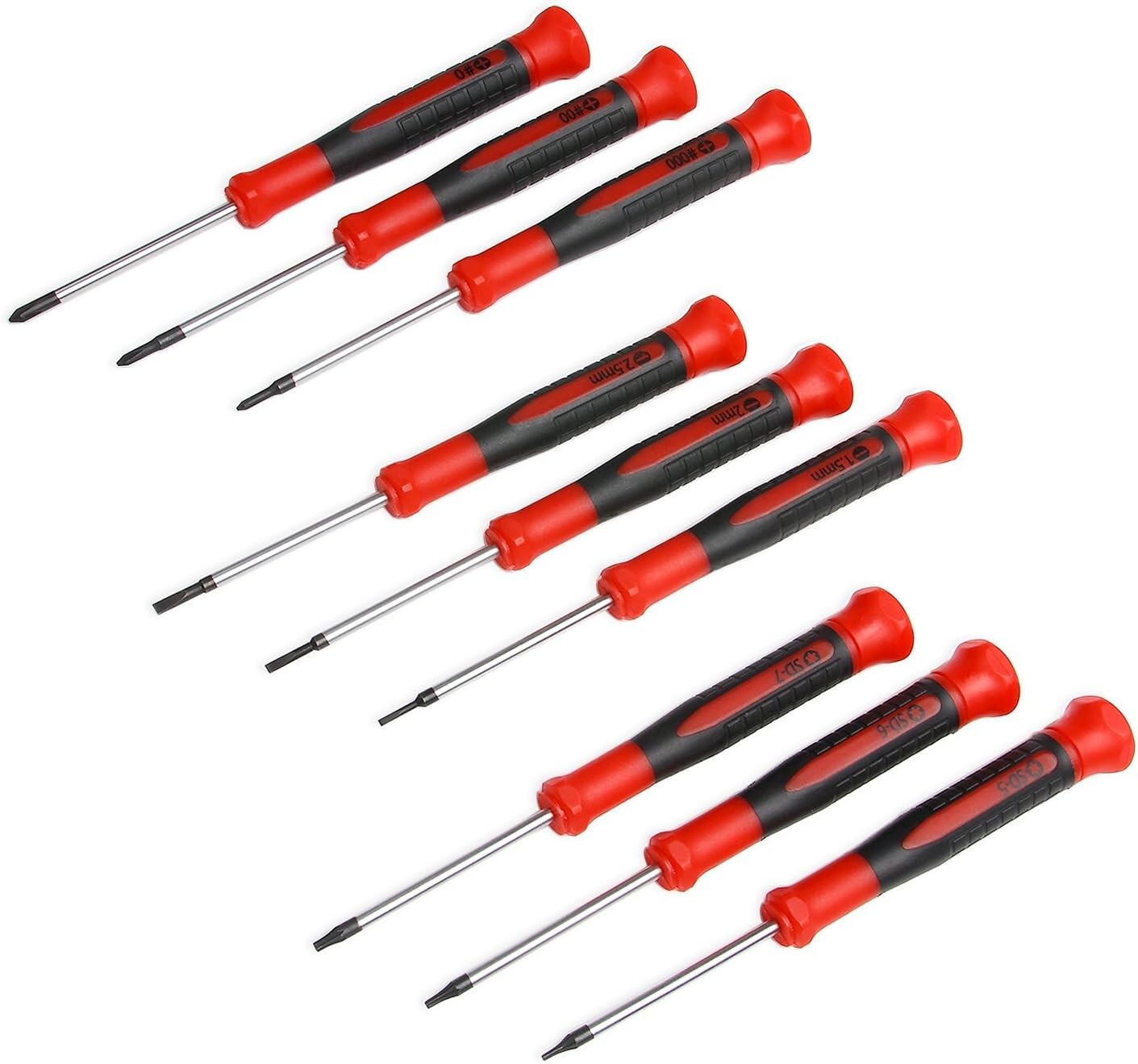 9Pcs Precision Screwdriver Set  Phillips#0,00,000,Flat 1.5mm 2mm 2.5mm T5,T6,T7