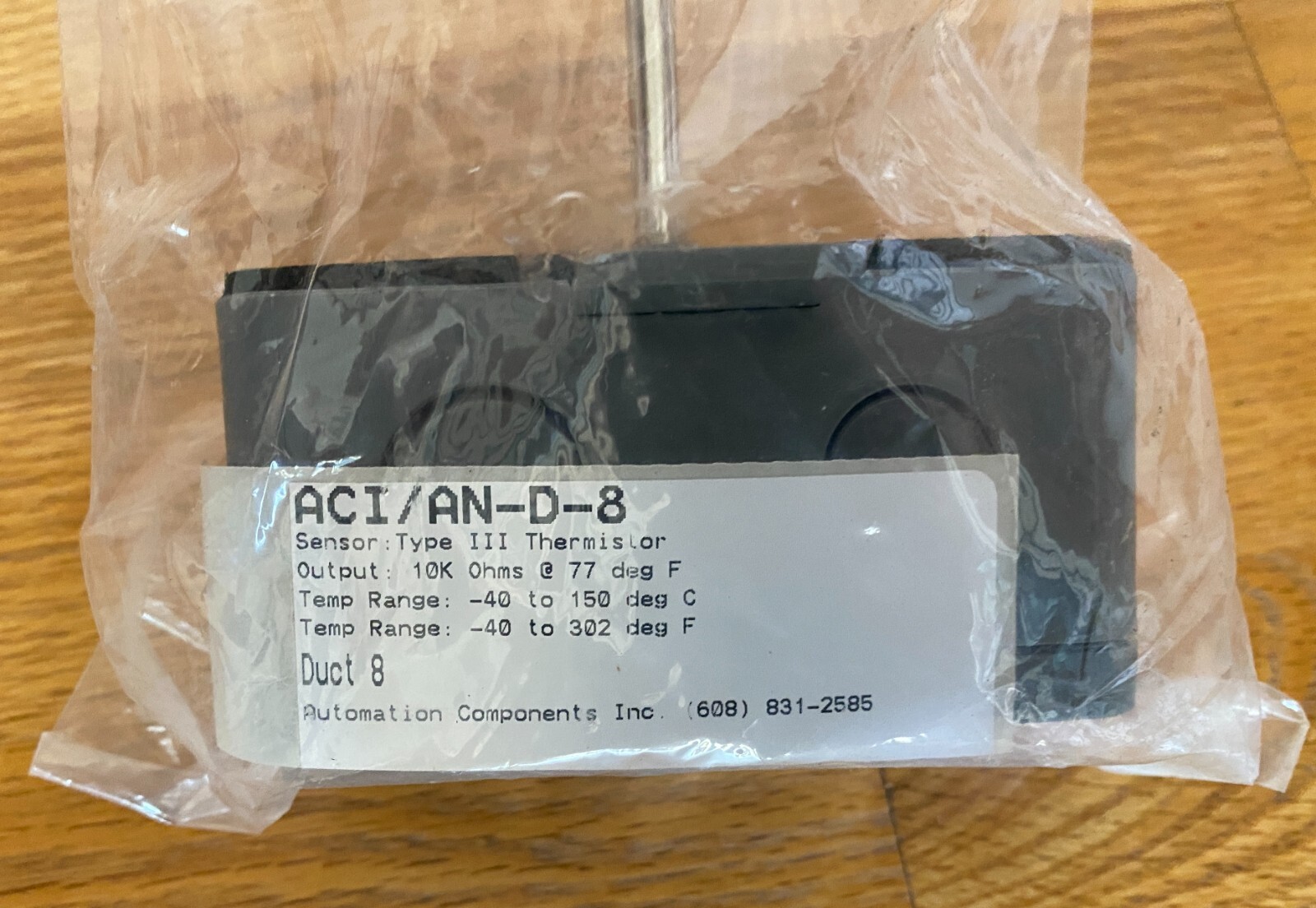 Duct Sensor~ Automation Components Inc A/N-D-8- Type III 10K , 8" Probe-NIP