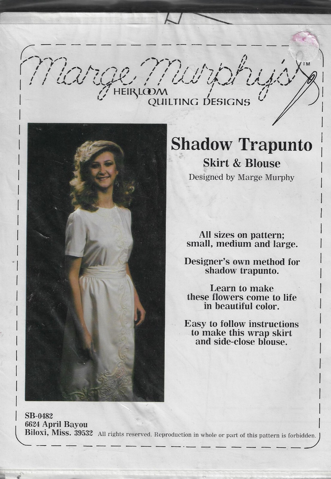 Marge Murphy's Heirloom Quilting Designs- Shadow  Trapunto Skirt & Blouse S&M&L