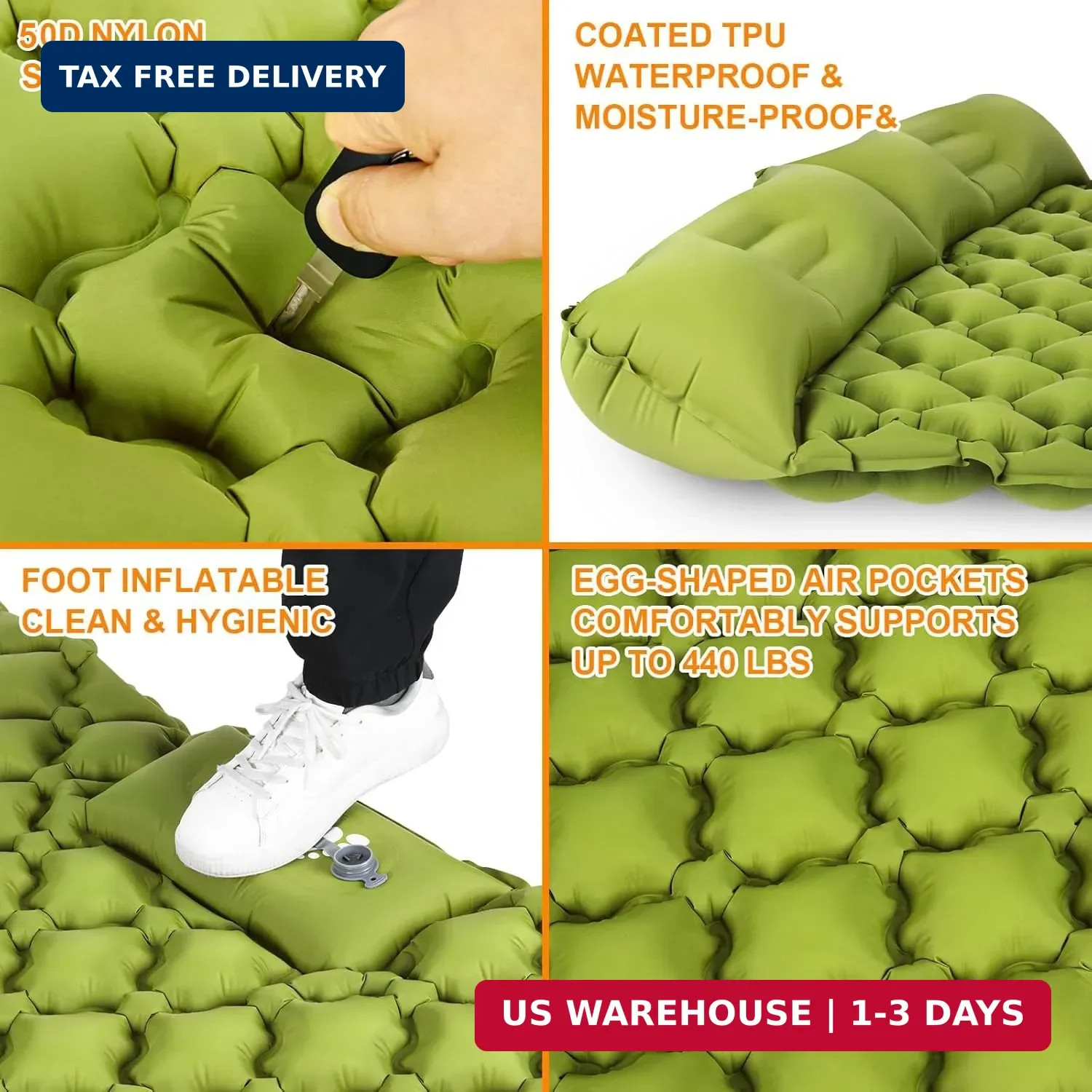 Double Sleeping Pad, Ultralight 4" Extra-Thick Self Inflating Sleeping Mat for 2