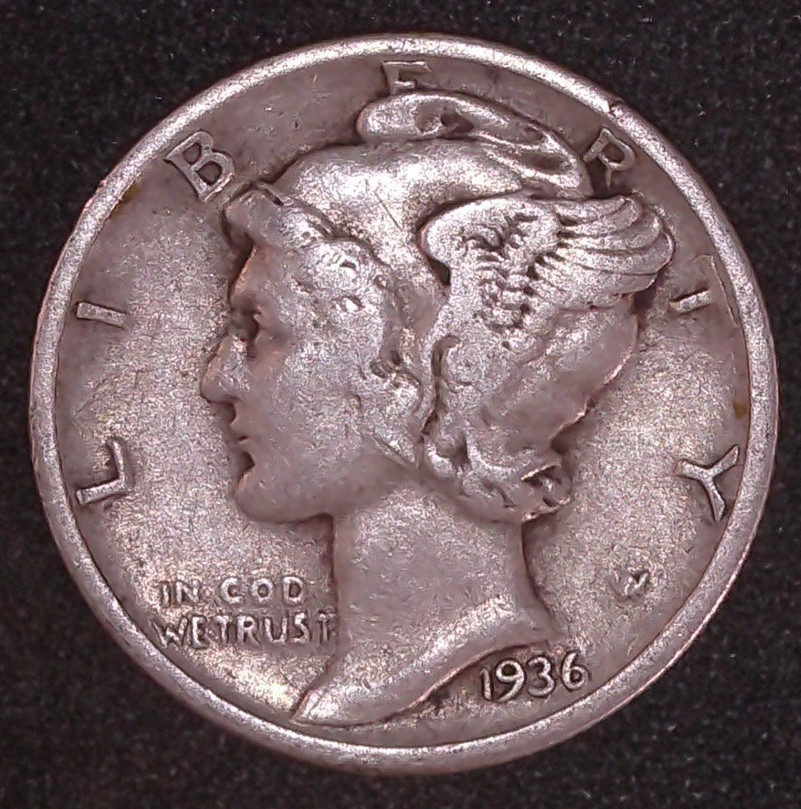 1936-P Mercury Winged Liberty .10c Dime 90% SILVER Philadelphia Mint