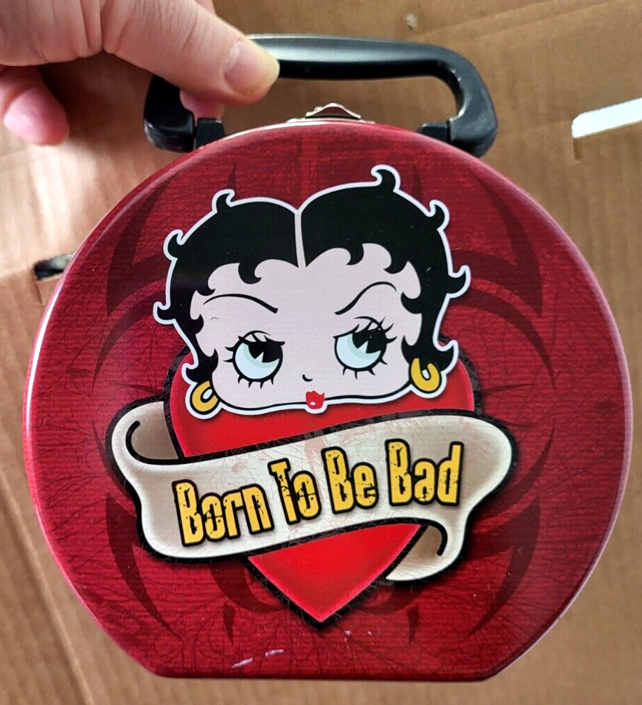 Betty Boop Born To Be Bad Round Tin Tote lunchbox 2007 biker Vandor 10282