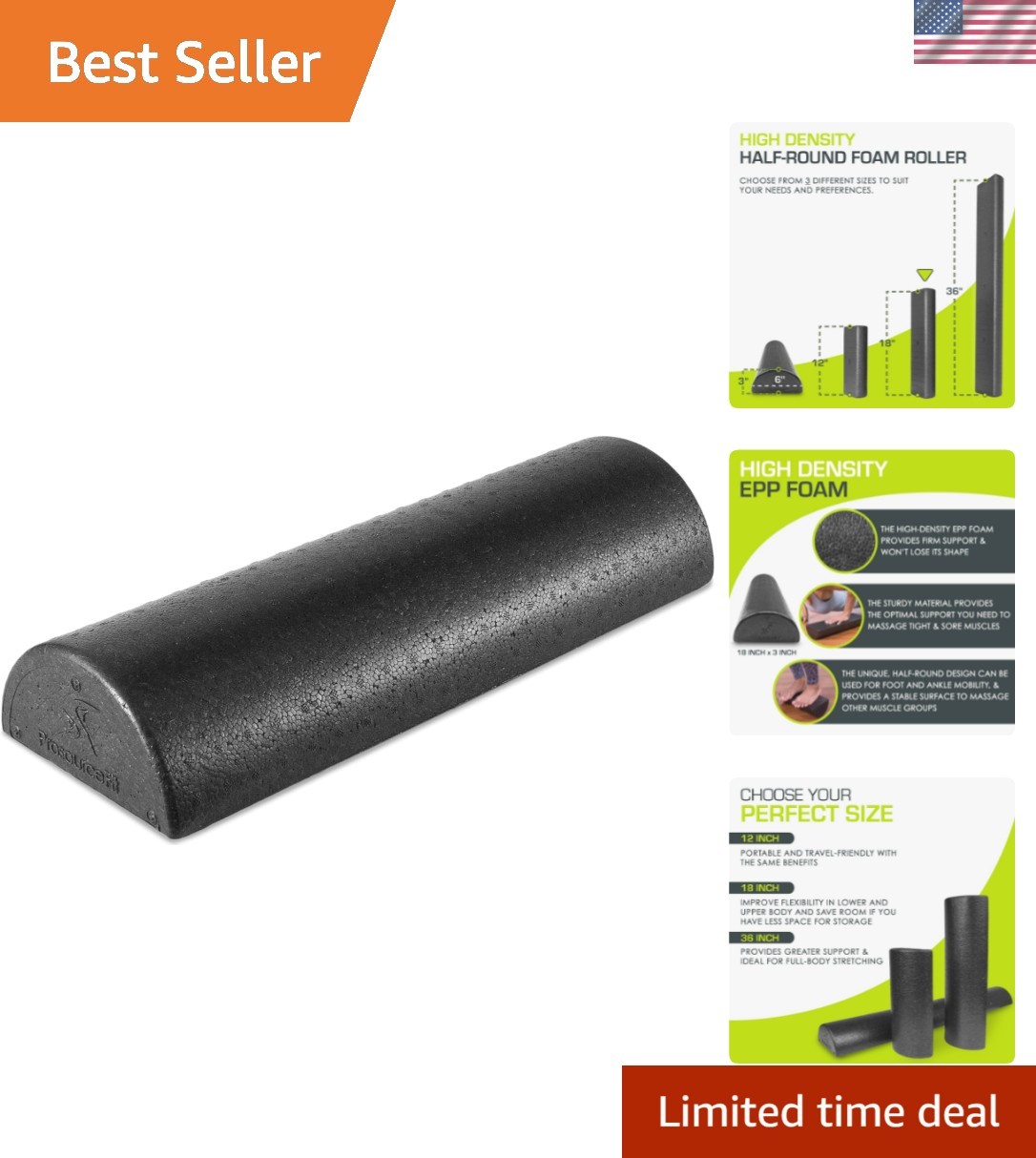 18" Half-Round Foam Roller - Versatile Recovery Tool for All Workouts