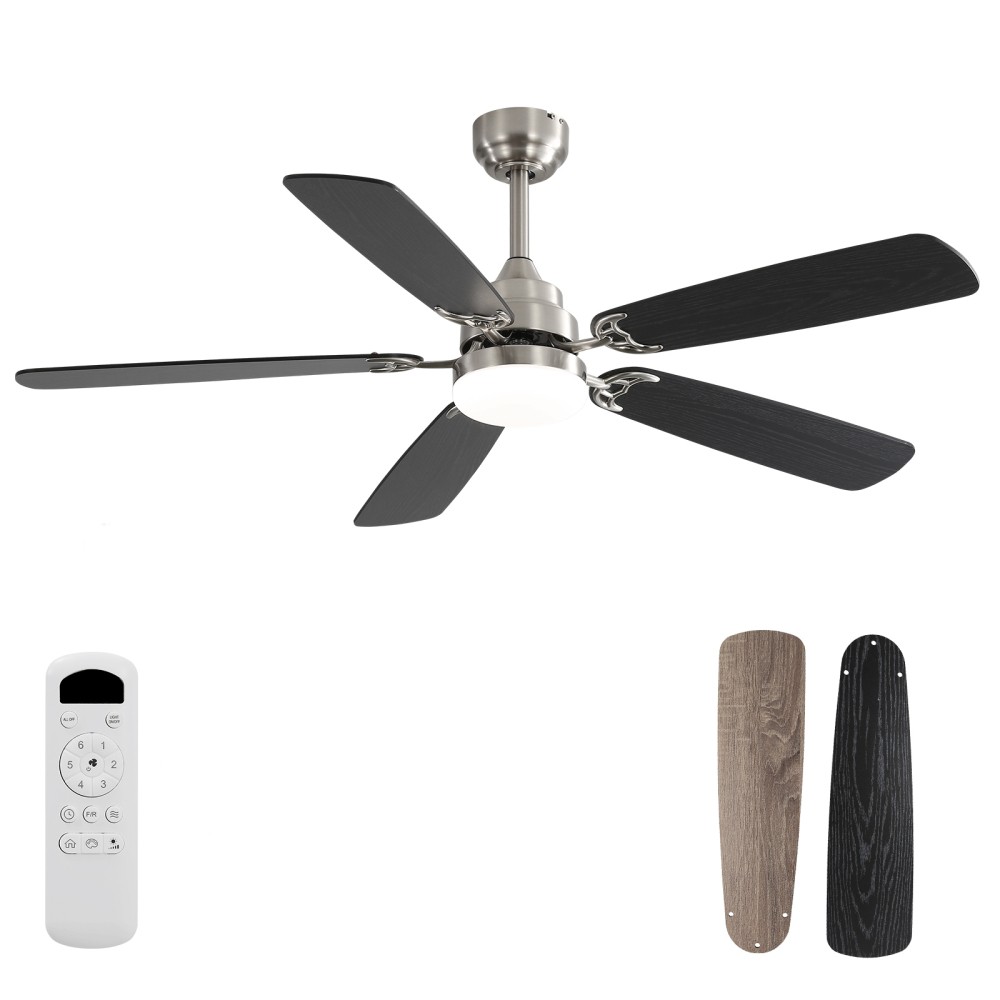 52 Inch Led Ceiling Fan 6 Speed Wind 5 Blades Remote Control Reversible DC Motor