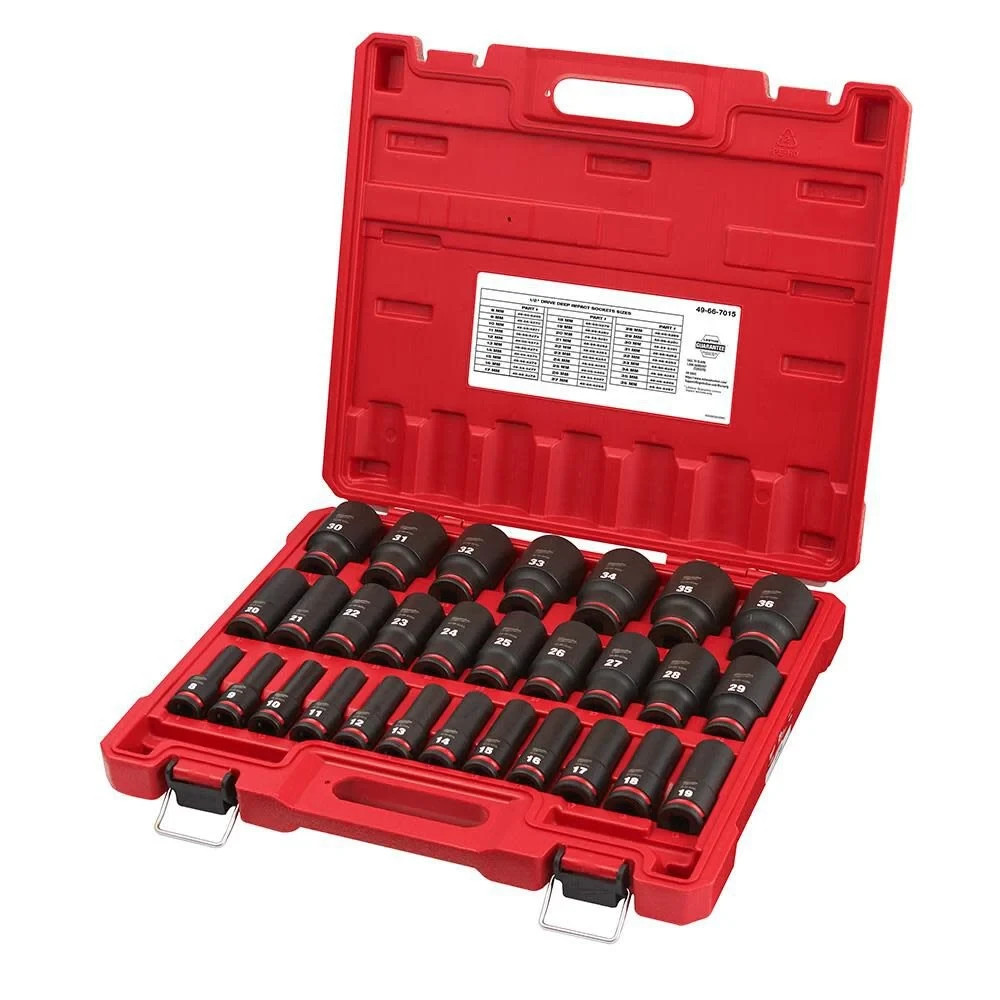 Milwaukee 49-66-7015 29 PC SHOCKWAVE 1/2" Dr Metric Deep 6 Point Socket Set