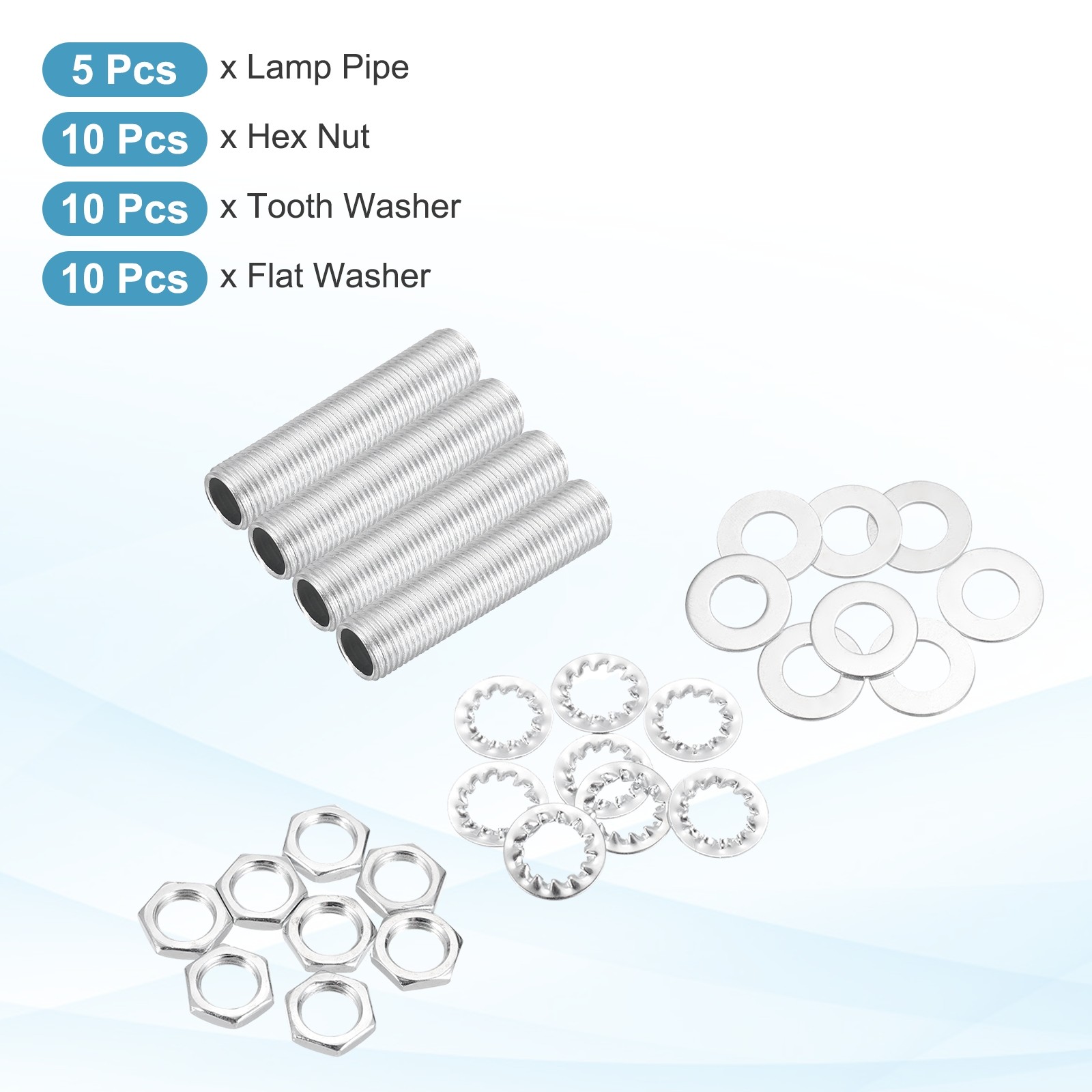 35Pcs 1.6" M10 Lamp Pipe Kit with Lock Nuts Washers for Assembly, Silver
