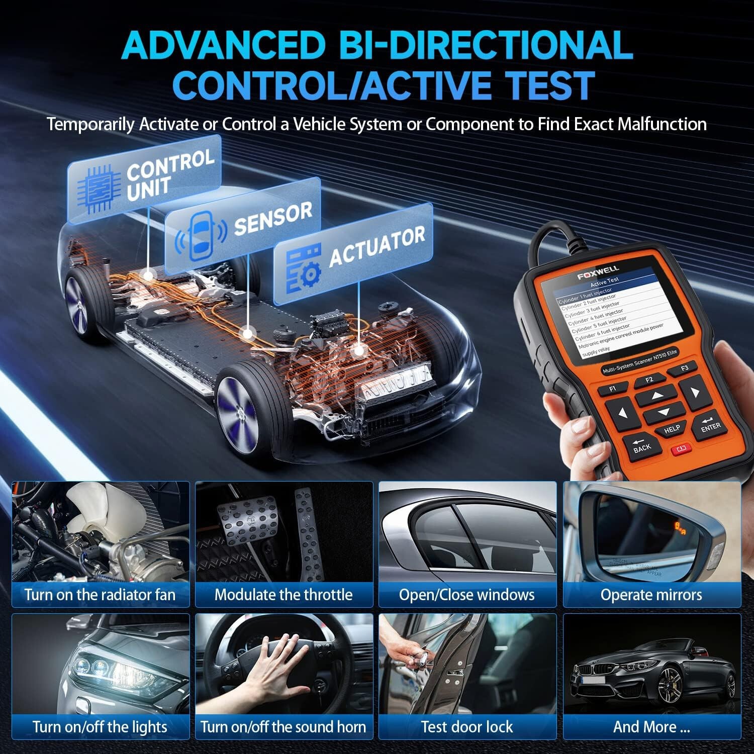 FOXWELL NT510 Elite Auto Diagnostic Tool OBD2 Bidirectional Scanner All Systems