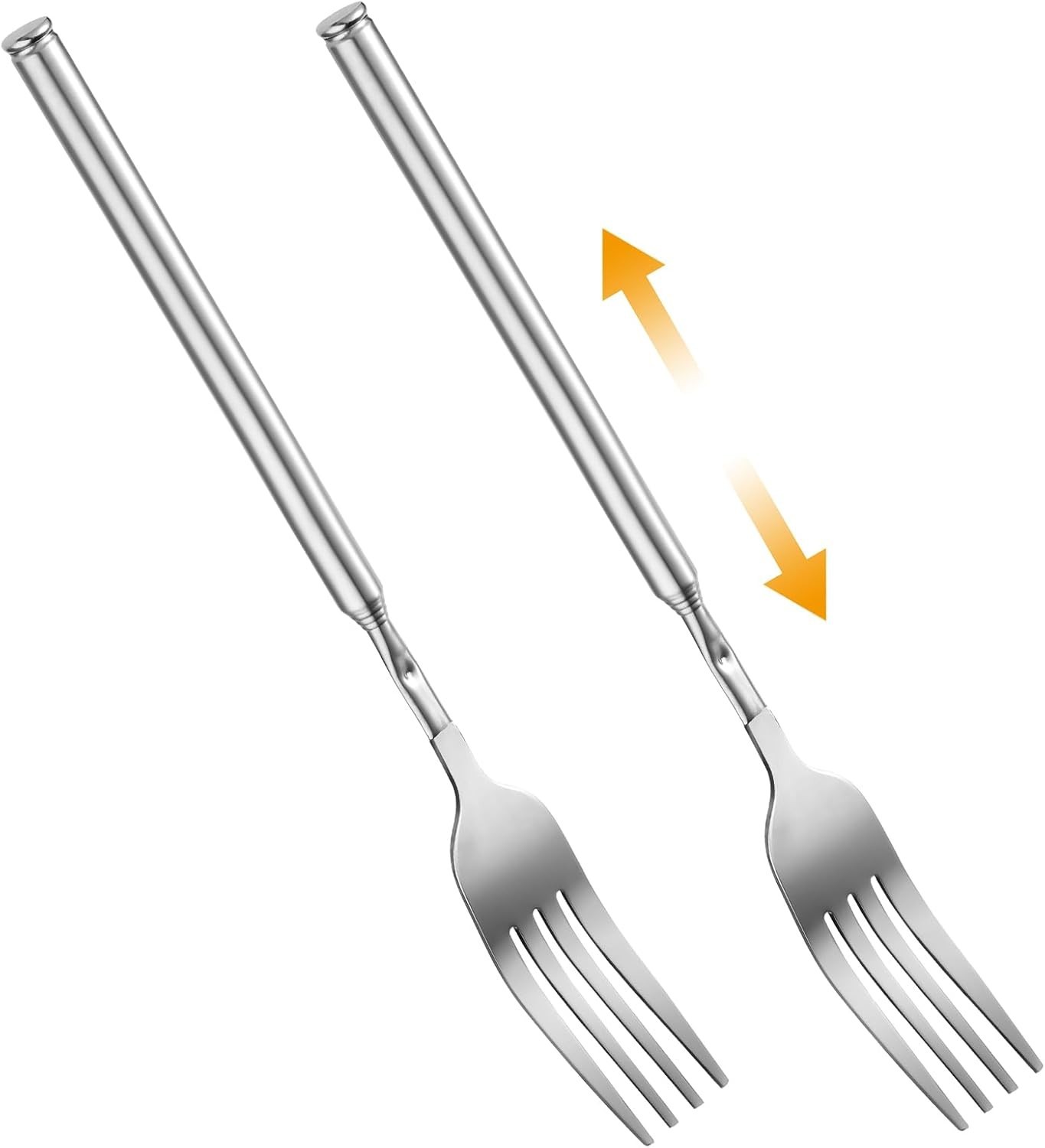 1/2Pc Extendable Long Handle Telescoping Forks, Stainless Steel Retractable Fork