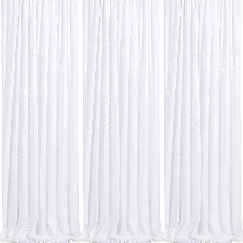 Queendream Sparkly Backdrop White Photo Backdground Curtain 3 Pack 2X8Ft Sequin