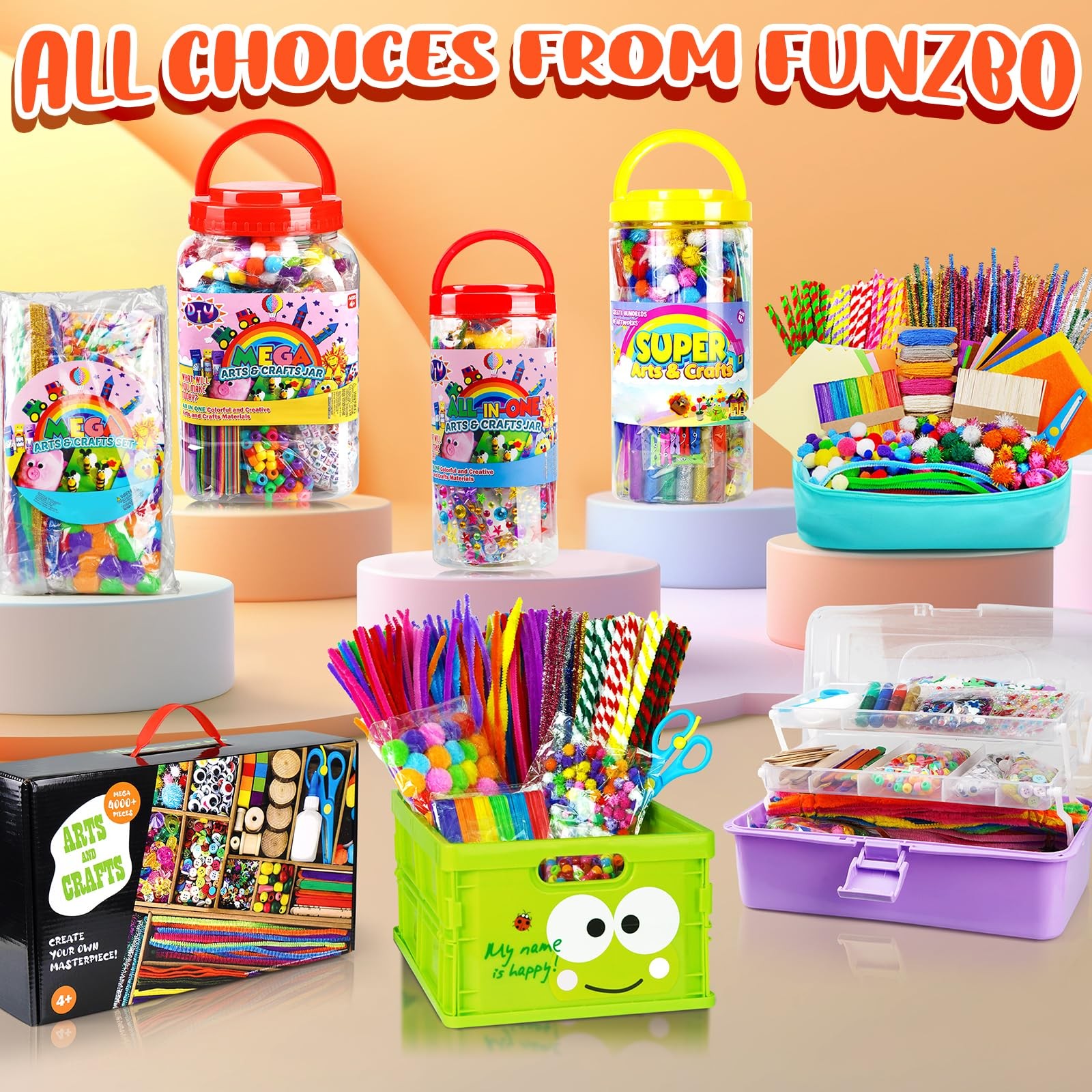 FUNZBO 1200pcs+ Easter Craft Kits with Pipe Cleaners, Pom Small, Multicolor